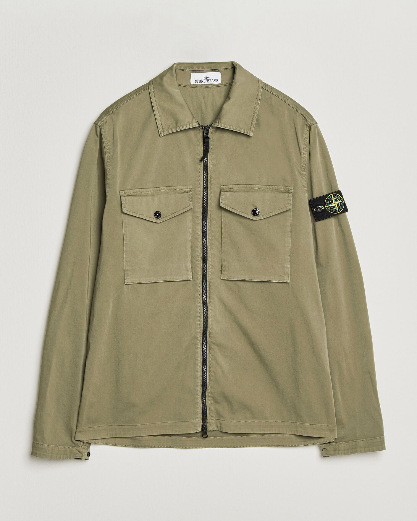 Herren | Hemden | Stone Island | Organic Cotton Satin Stretch Zip Overshirt Miltary Green
