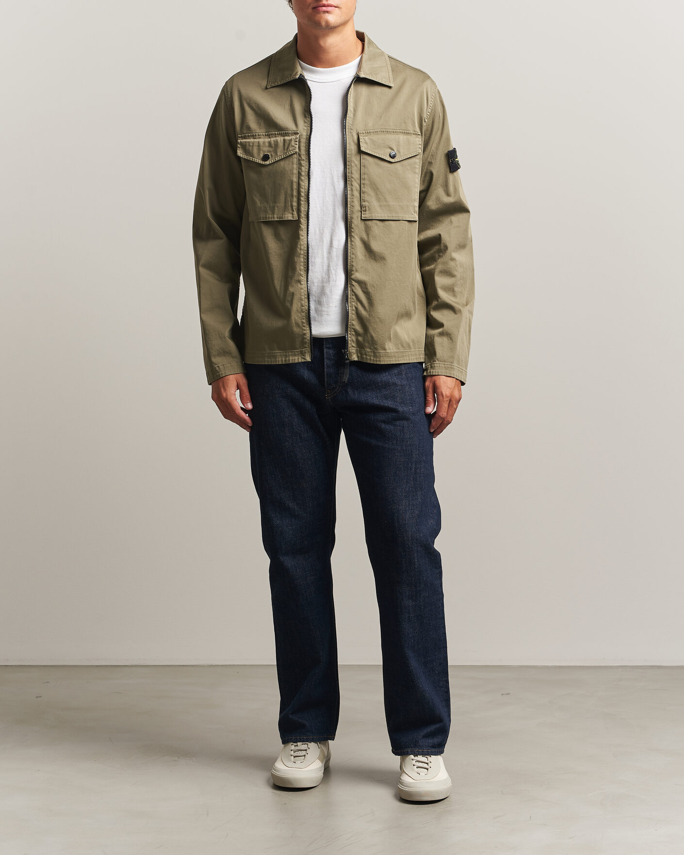 Herren | Hemden | Stone Island | Organic Cotton Satin Stretch Zip Overshirt Miltary Green