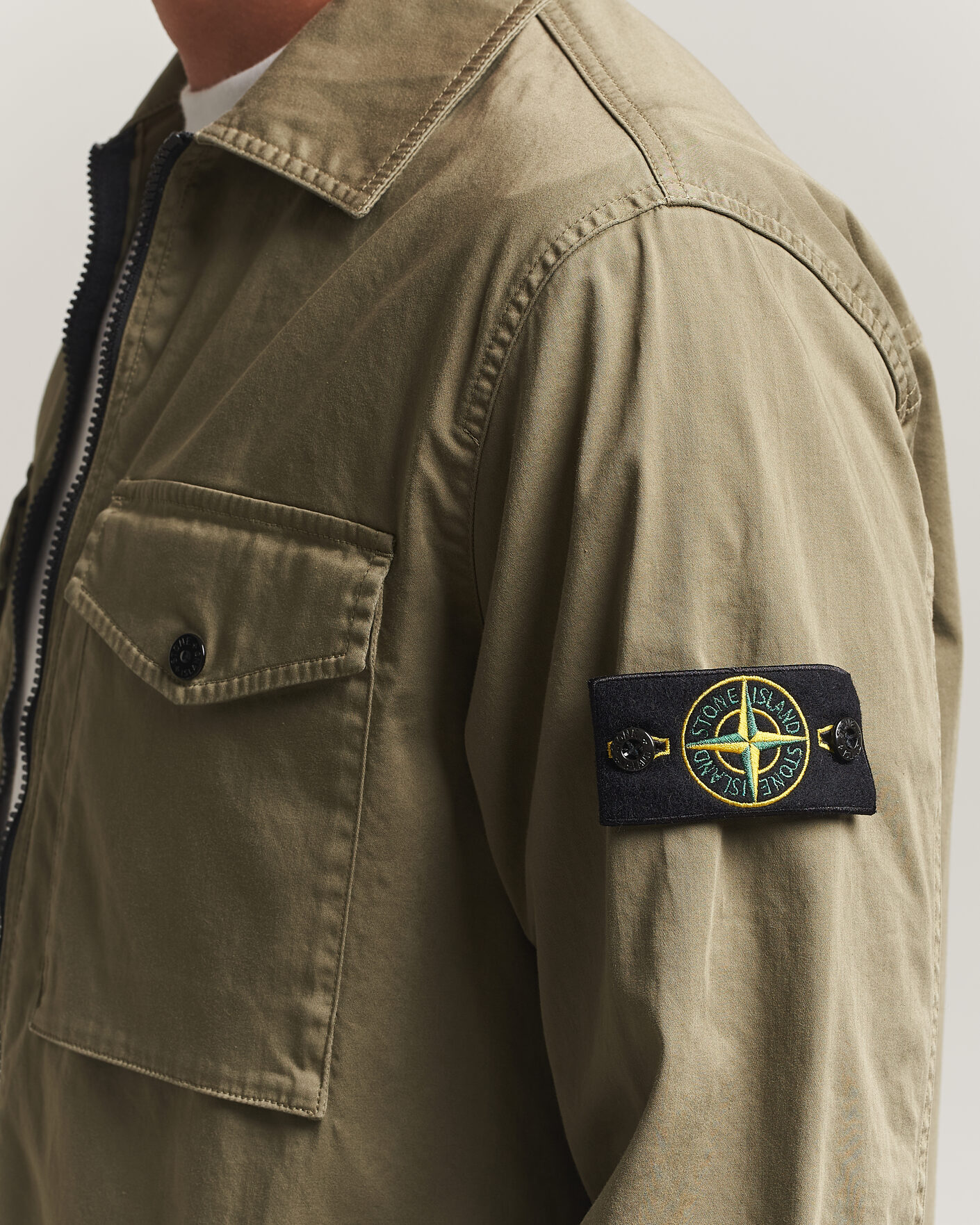 Herren | Hemden | Stone Island | Organic Cotton Satin Stretch Zip Overshirt Miltary Green