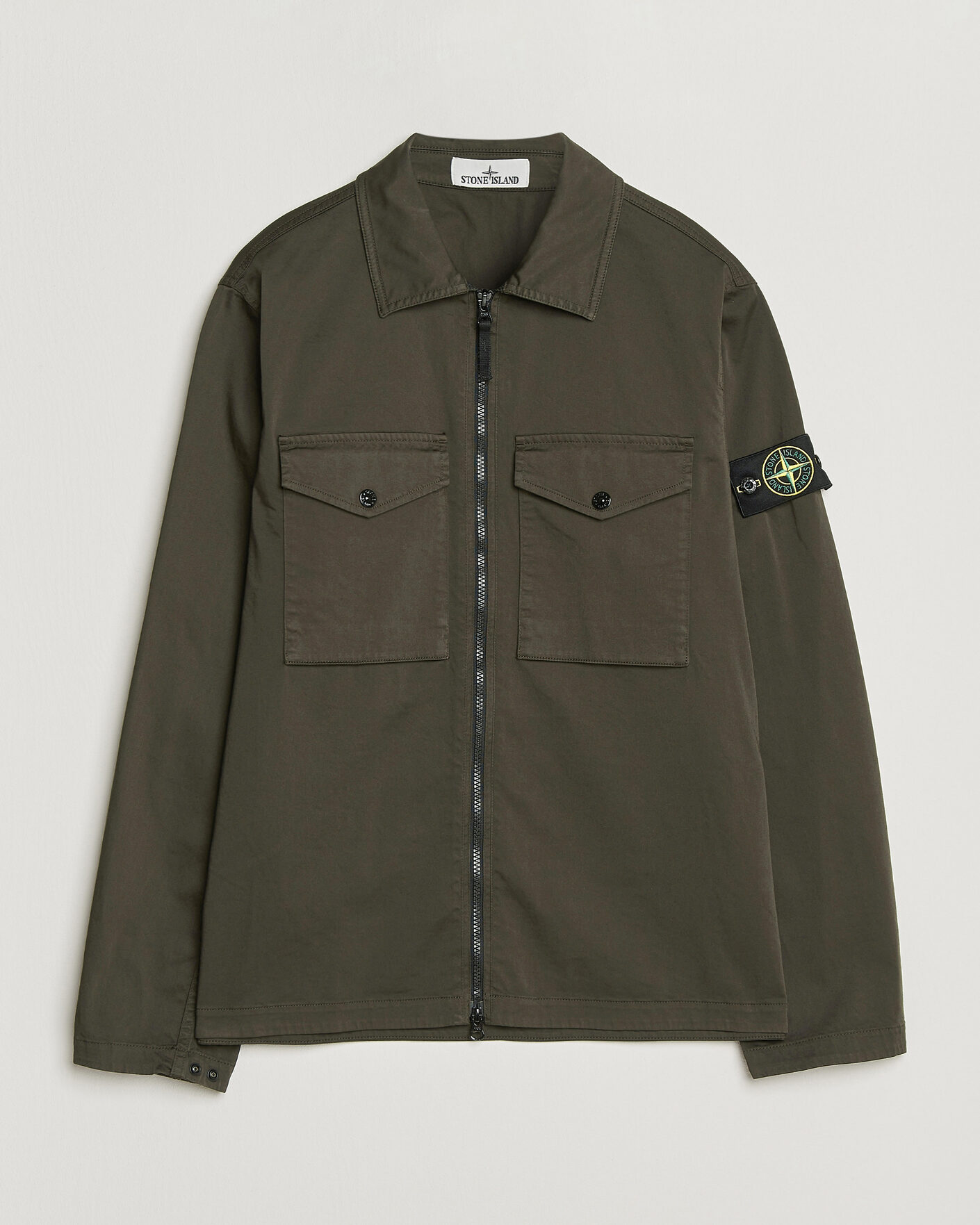 Herren | Hemden | Stone Island | Organic Cotton Satin Stretch Zip Overshirt Grey