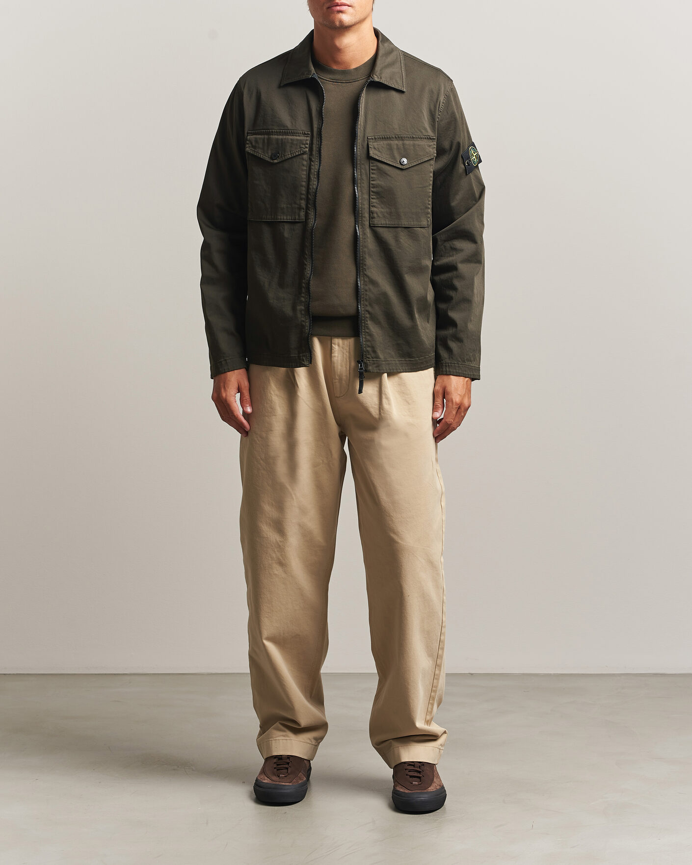 Herren | Hemden | Stone Island | Organic Cotton Satin Stretch Zip Overshirt Grey