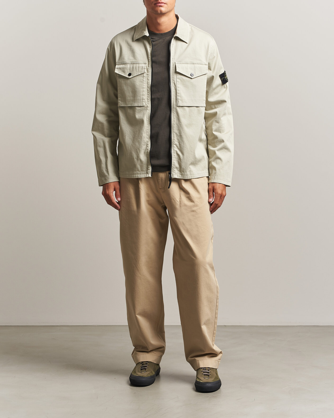 Herren | Hemden | Stone Island | Organic Cotton Satin Stretch Zip Overshirt Sand