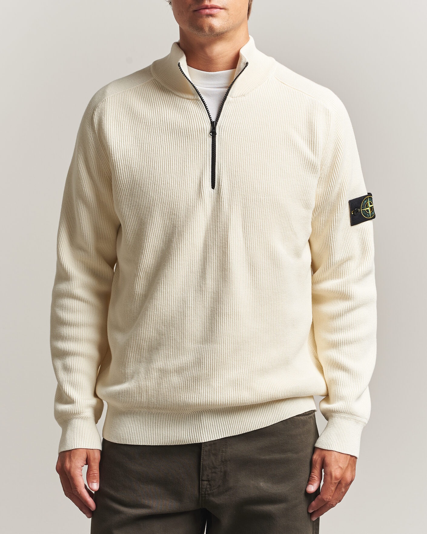 Herren | Pullover | Stone Island | Ribbed Soft Organic Cotton Half-Zip Ivory