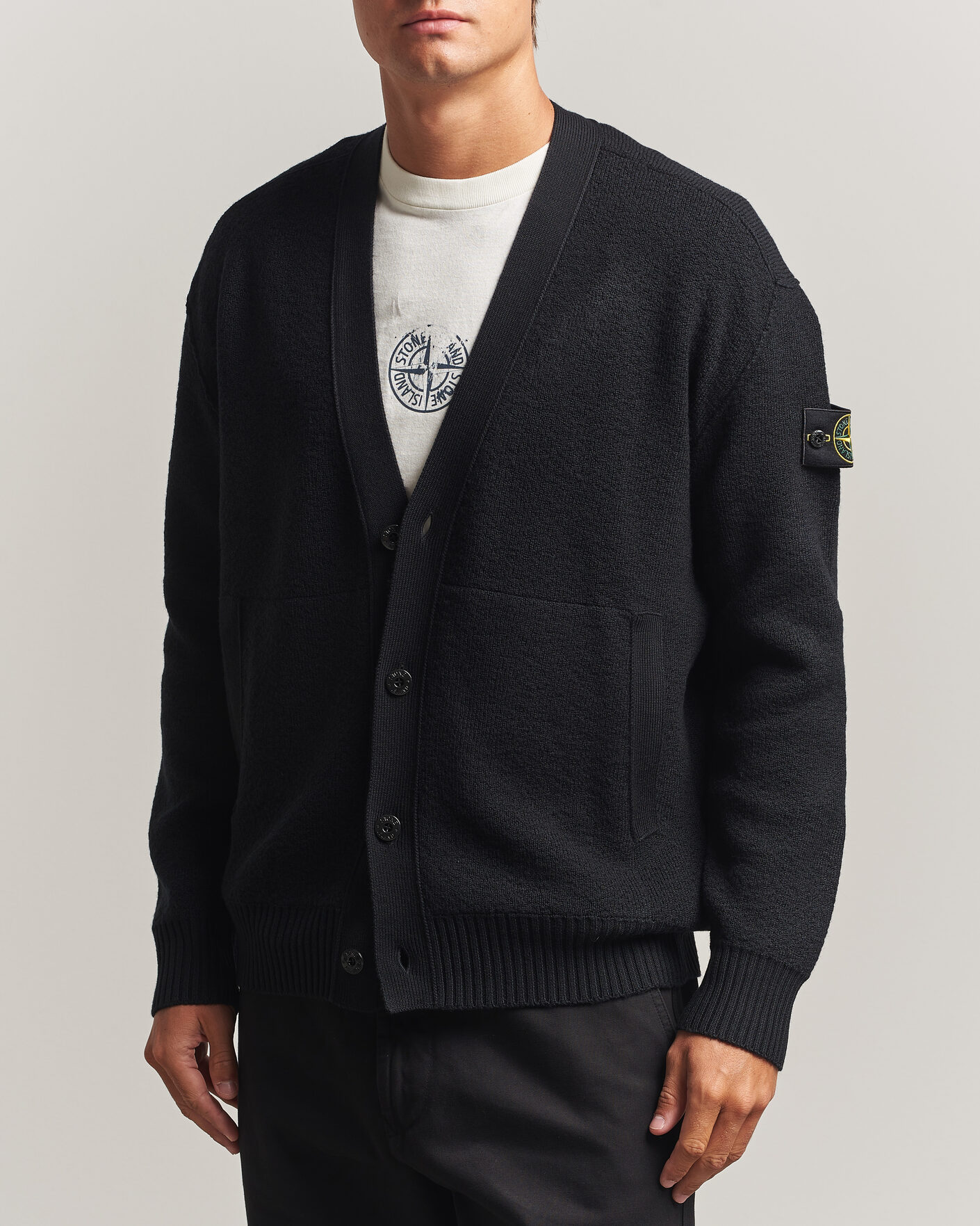 Herren | Pullover | Stone Island | Textured Stitch Wool Cardigan Black