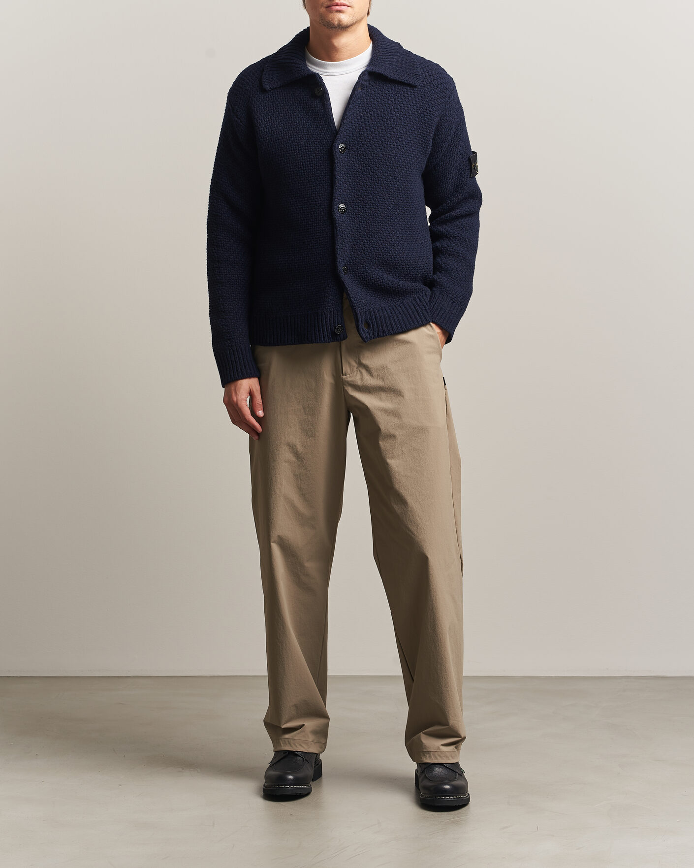 Herren | Pullover | Stone Island | Basket Stitch Lambswool Cardigan Navy Blue