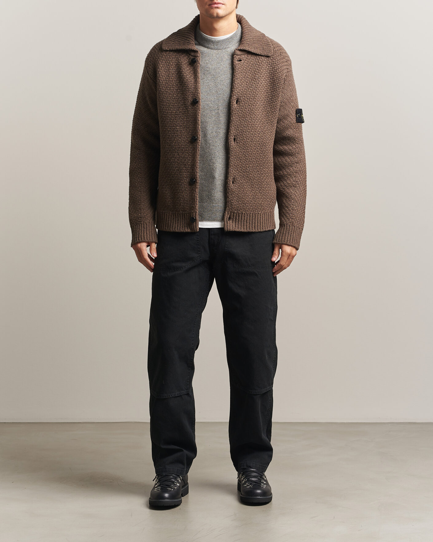 Herren | Pullover | Stone Island | Basket Stitch Lambswool Cardigan Umber Melange