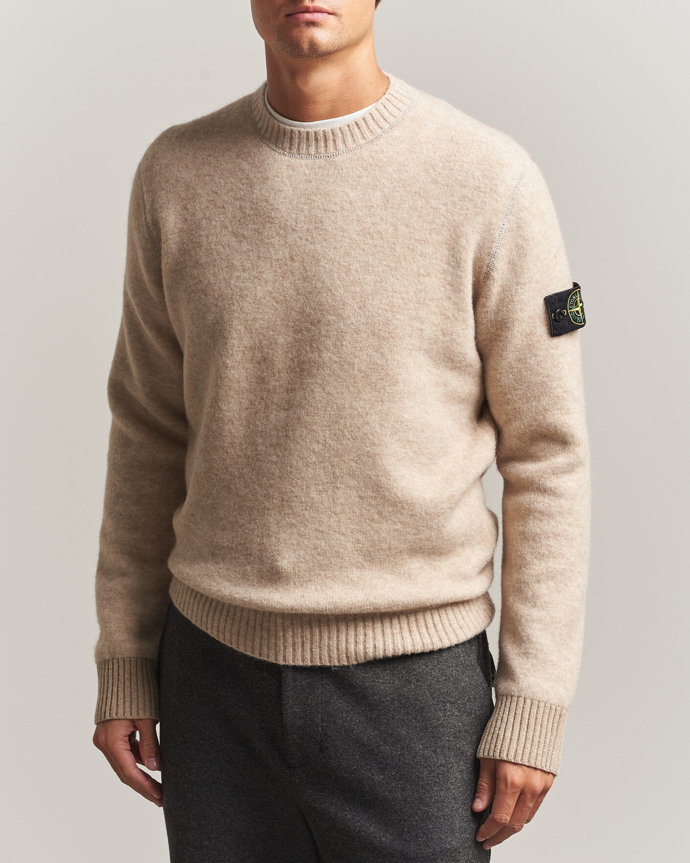 Herren | Pullover | Stone Island | Baby Alpaca Blend Contrast Crew Beige Melange