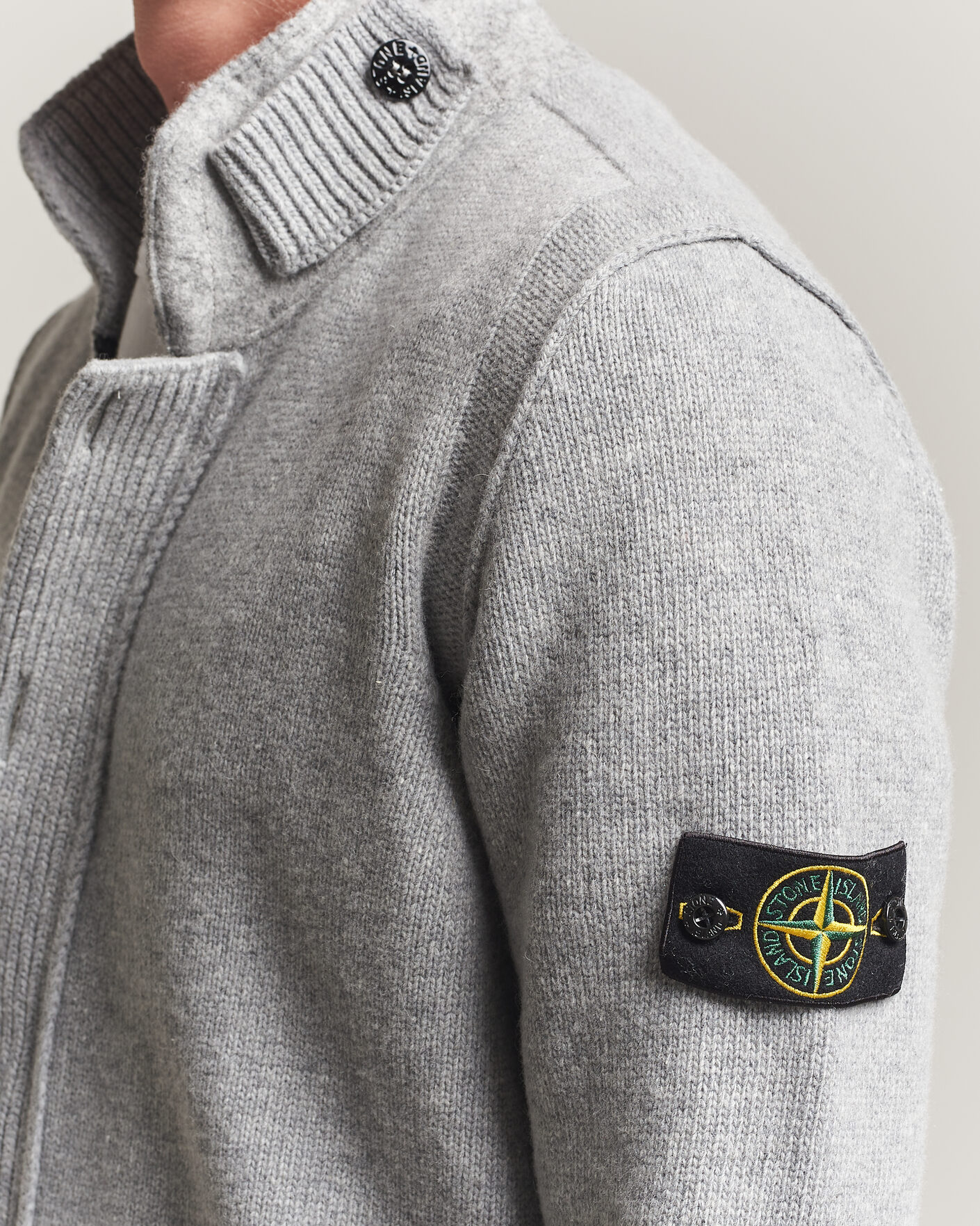 Herren | Pullover | Stone Island | Knitted Lambswool Zip Button Cardigan Grey Melange