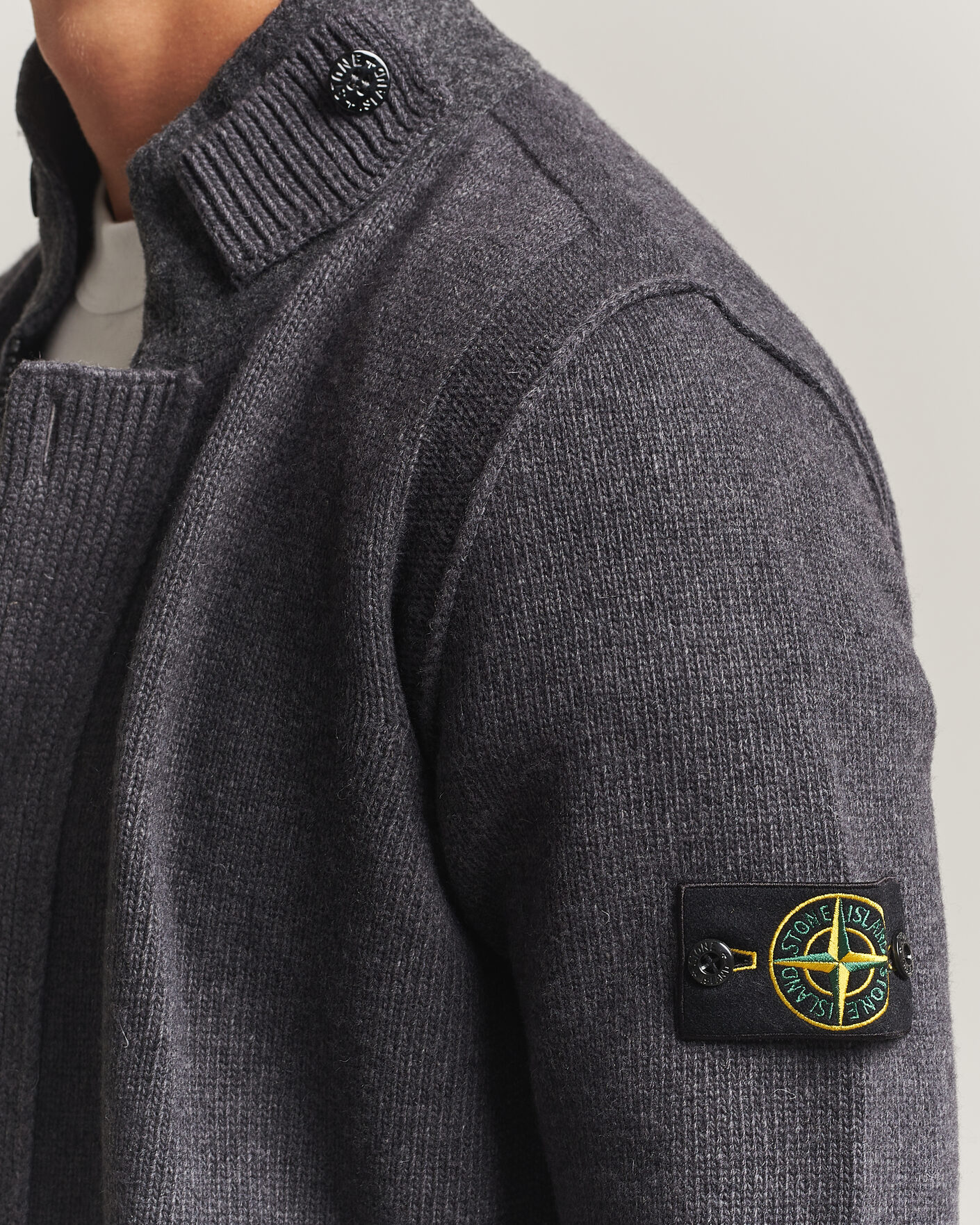 Herren | Pullover | Stone Island | Knitted Lambswool Zip Button Cardigan Melange Lead
