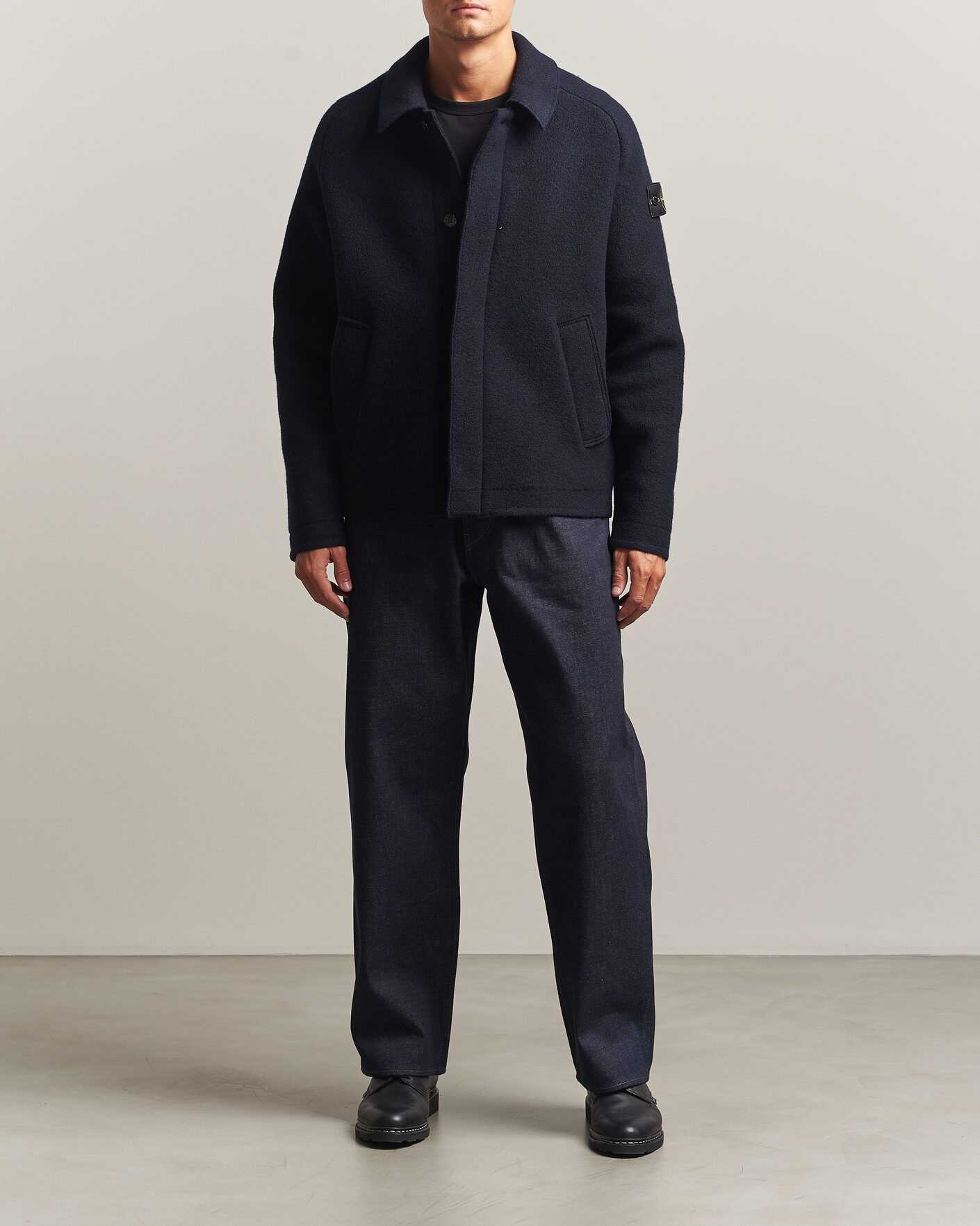 Herren | Pullover | Stone Island | Felted Wool Cardigan Navy Blue