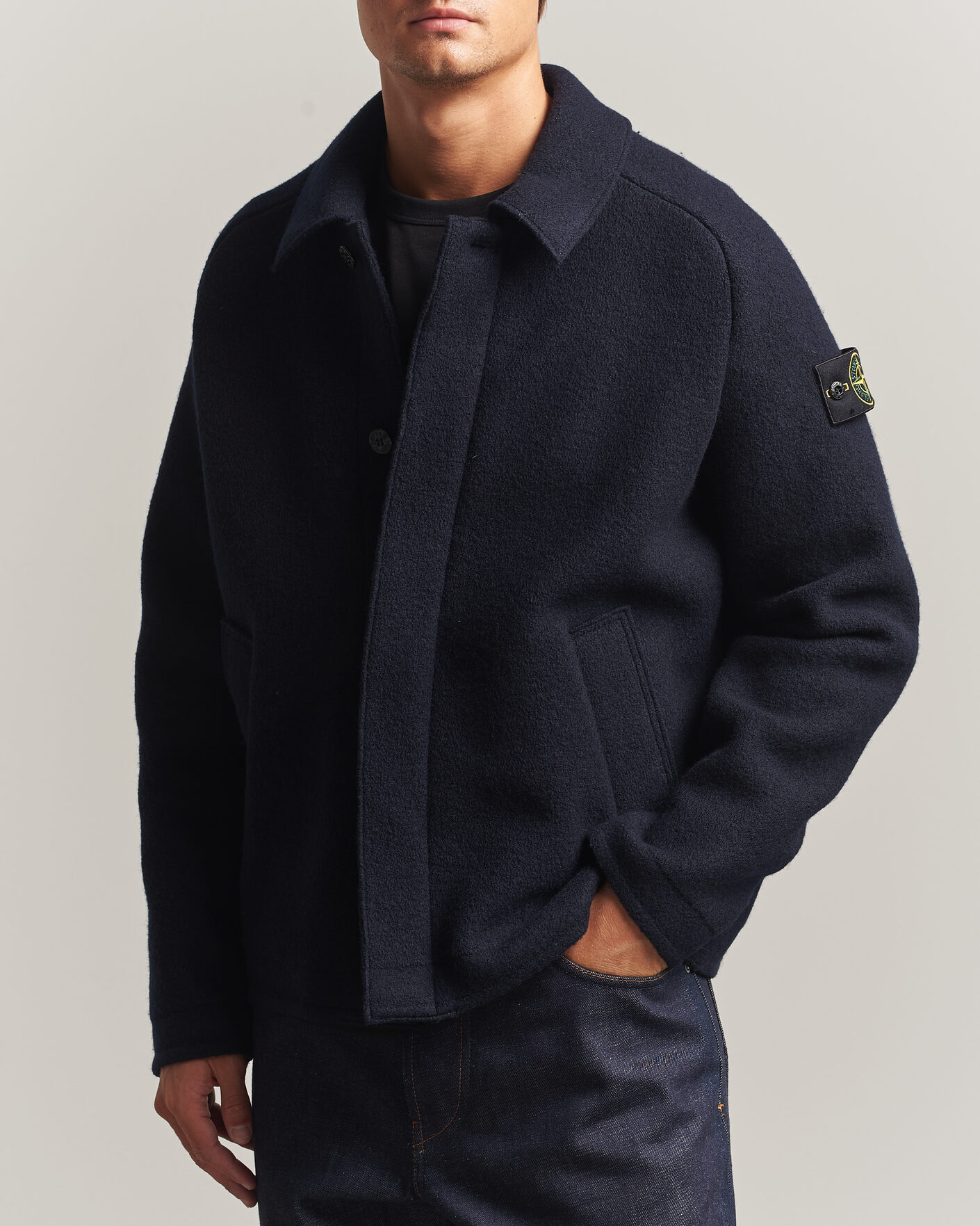 Herren | Pullover | Stone Island | Felted Wool Cardigan Navy Blue