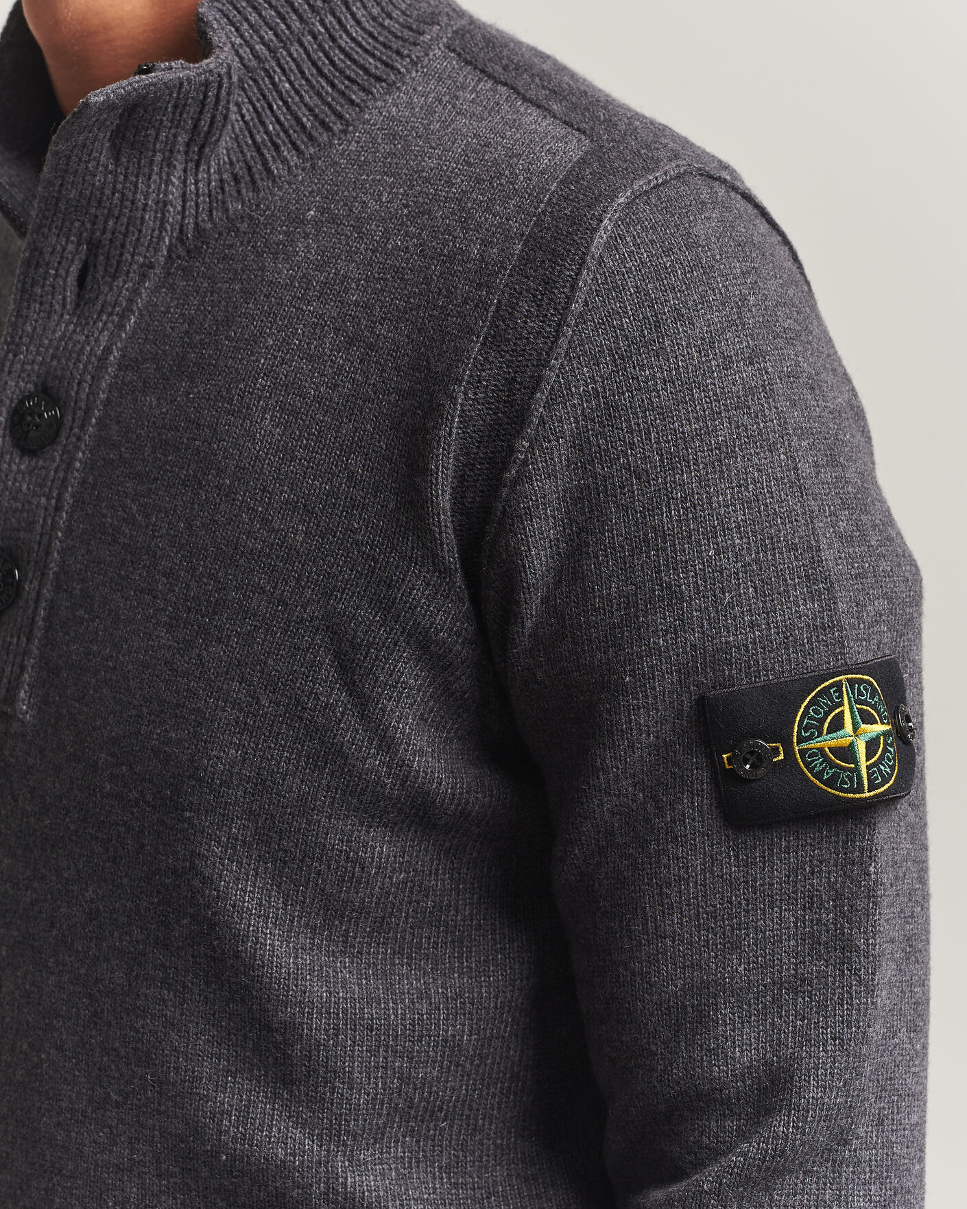 Herren | Pullover | Stone Island | Knitted Lambswool Half Button Zip Melange Lead