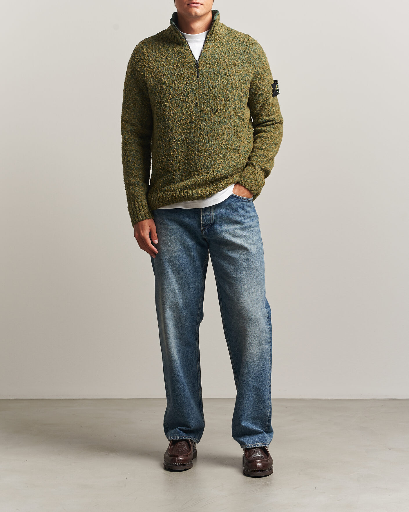 Herren | Pullover | Stone Island | Speckled Wool/Nylon Half Zip Dark Green Melange