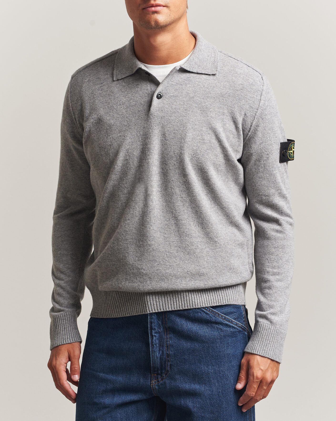 Herren | Pullover | Stone Island | Knitted Geelong Wool Polo Grey Melange