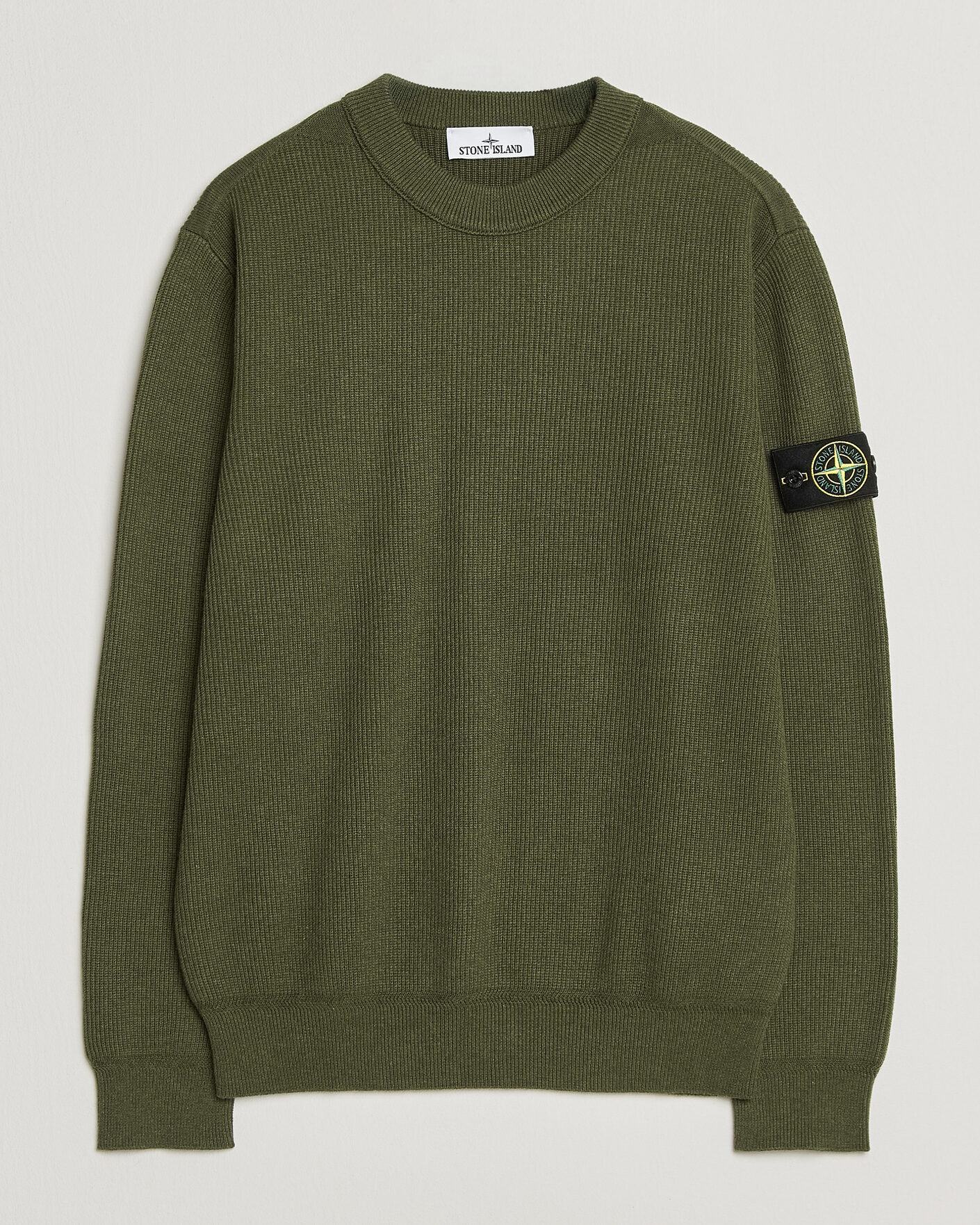 Herren | Pullover | Stone Island | Ribbed Soft Organic Cotton Crew Neck Military Green