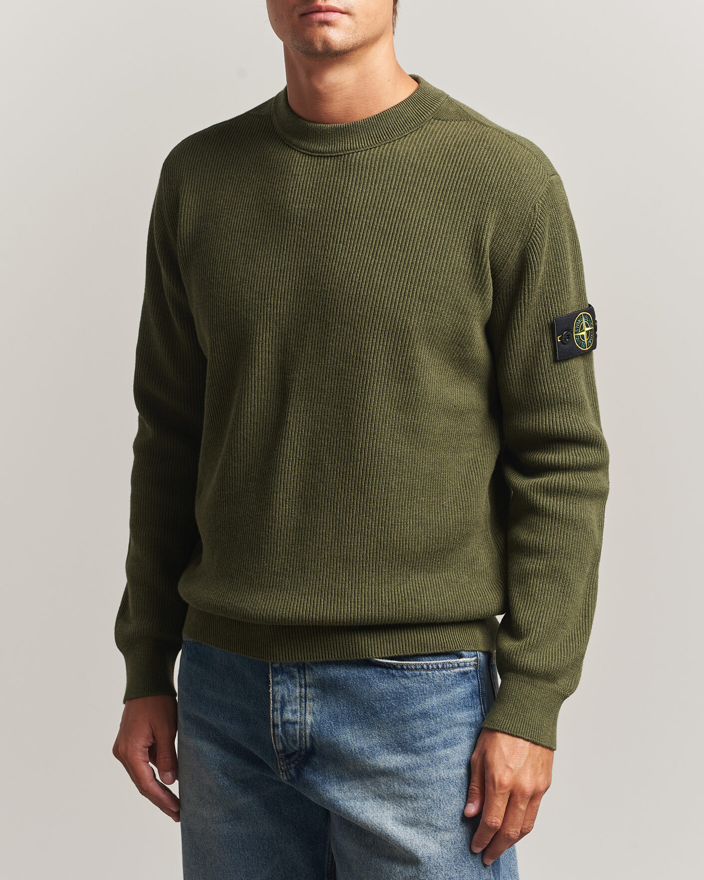 Herren | Pullover | Stone Island | Ribbed Soft Organic Cotton Crew Neck Military Green