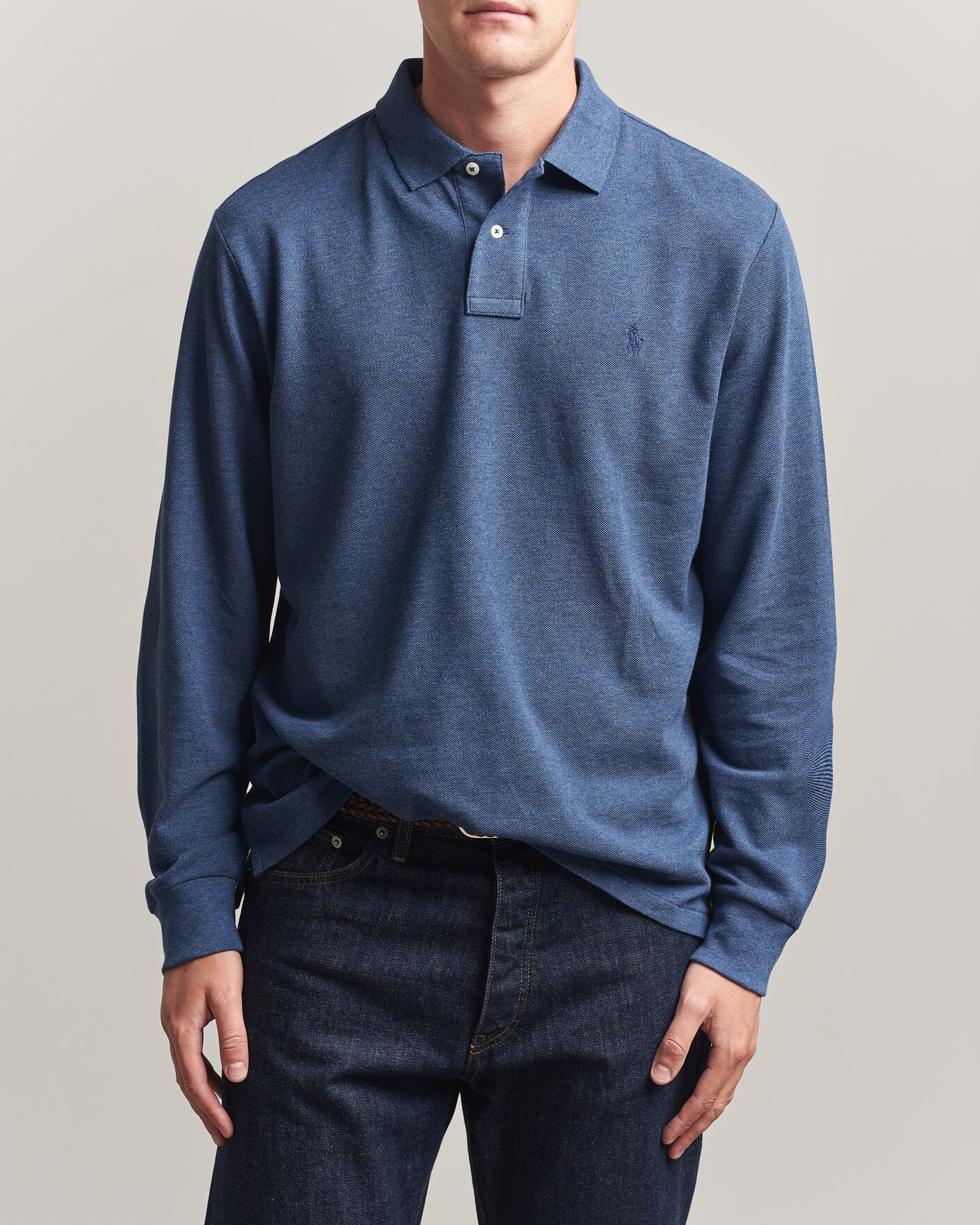 Herren | Poloshirts | Polo Ralph Lauren | Custom Slim Fit Long Sleeve Polo Derby Blue Heather