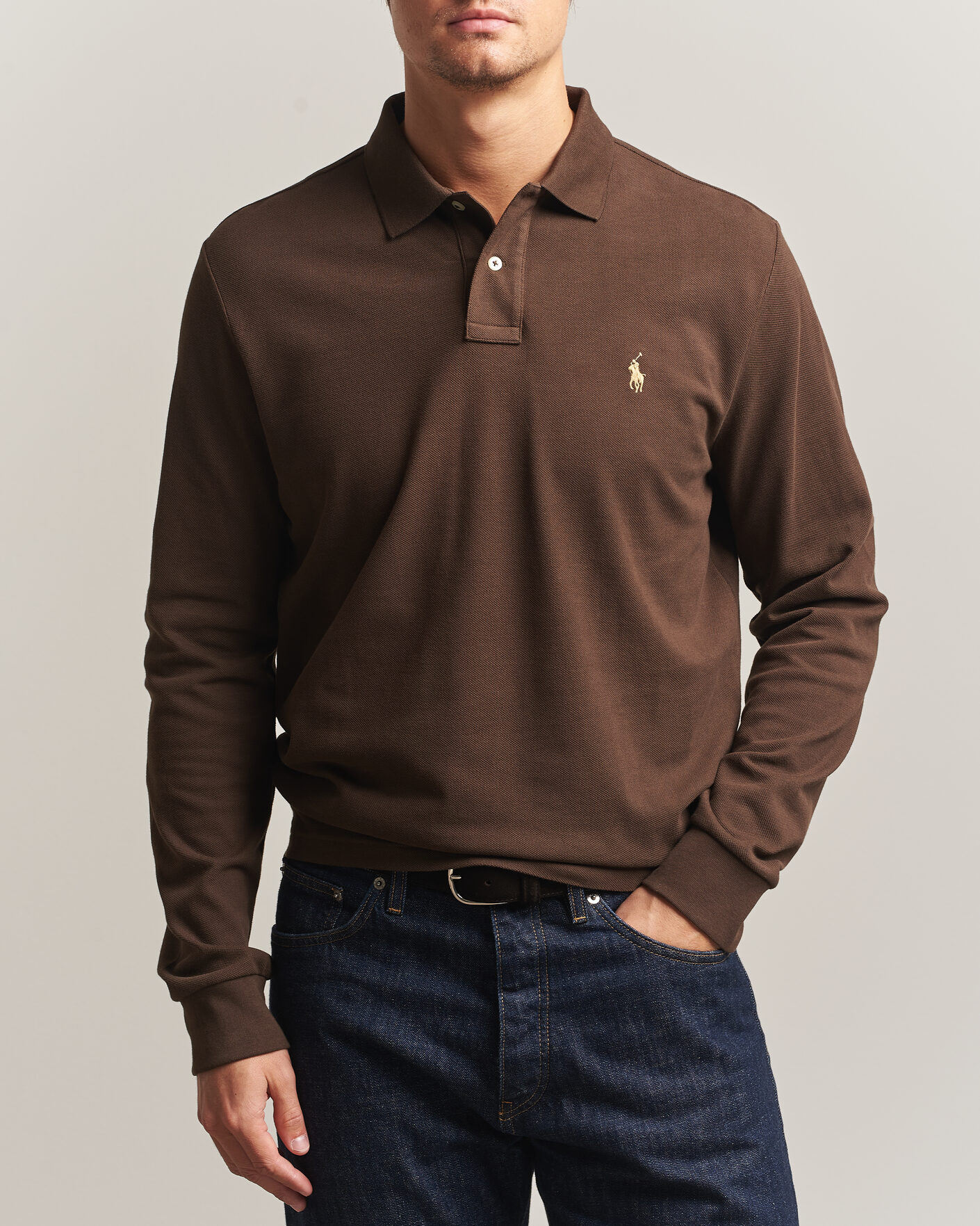 Herren | Poloshirts | Polo Ralph Lauren | Custom Slim Fit Long Sleeve Polo Nutmeg Brown