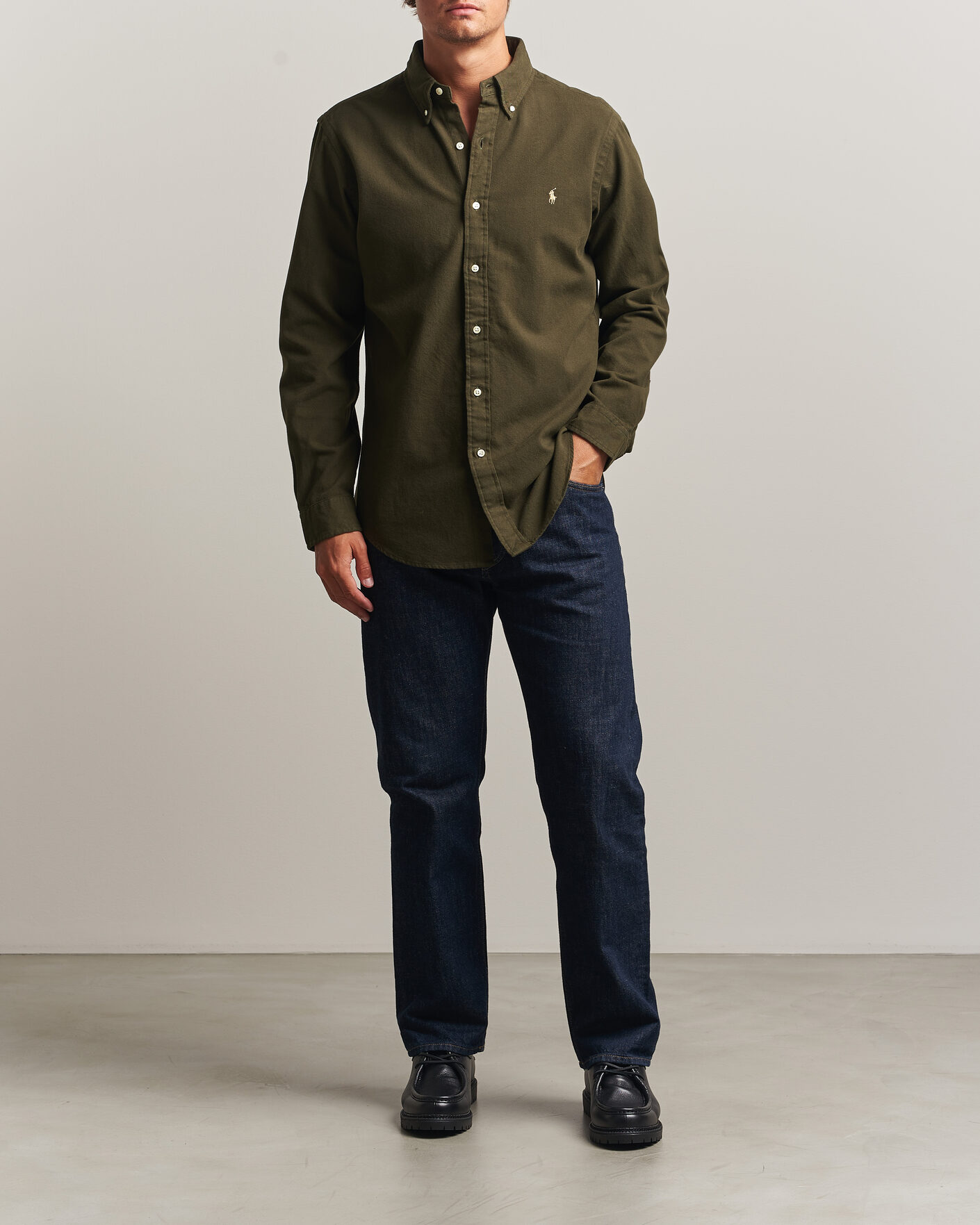 Herren | Hemden | Polo Ralph Lauren | Custom Fit Brushed Flannel Shirt Company Olive