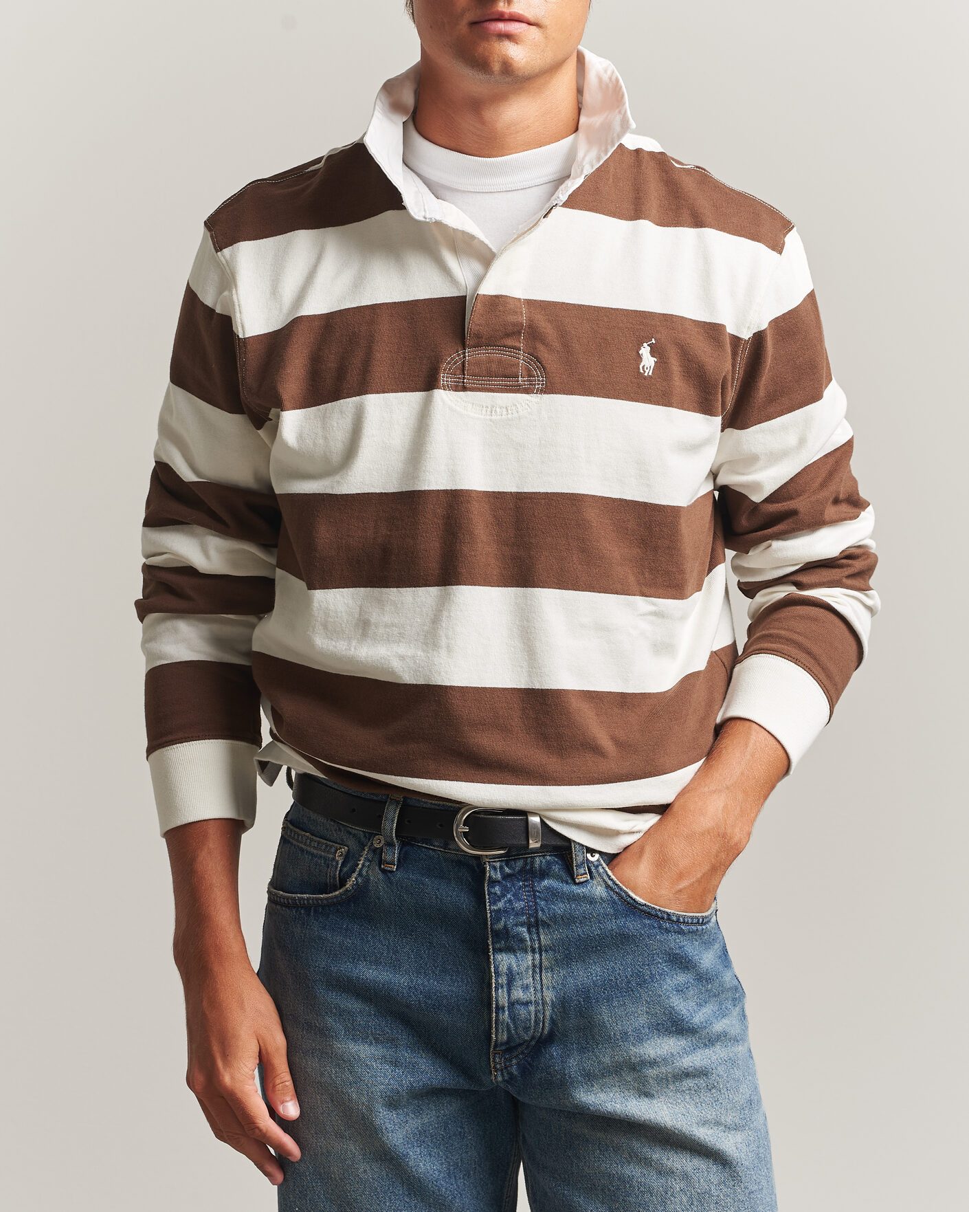 Herren | Pullover | Polo Ralph Lauren | Striped Jersey Rugger Cream/Brown