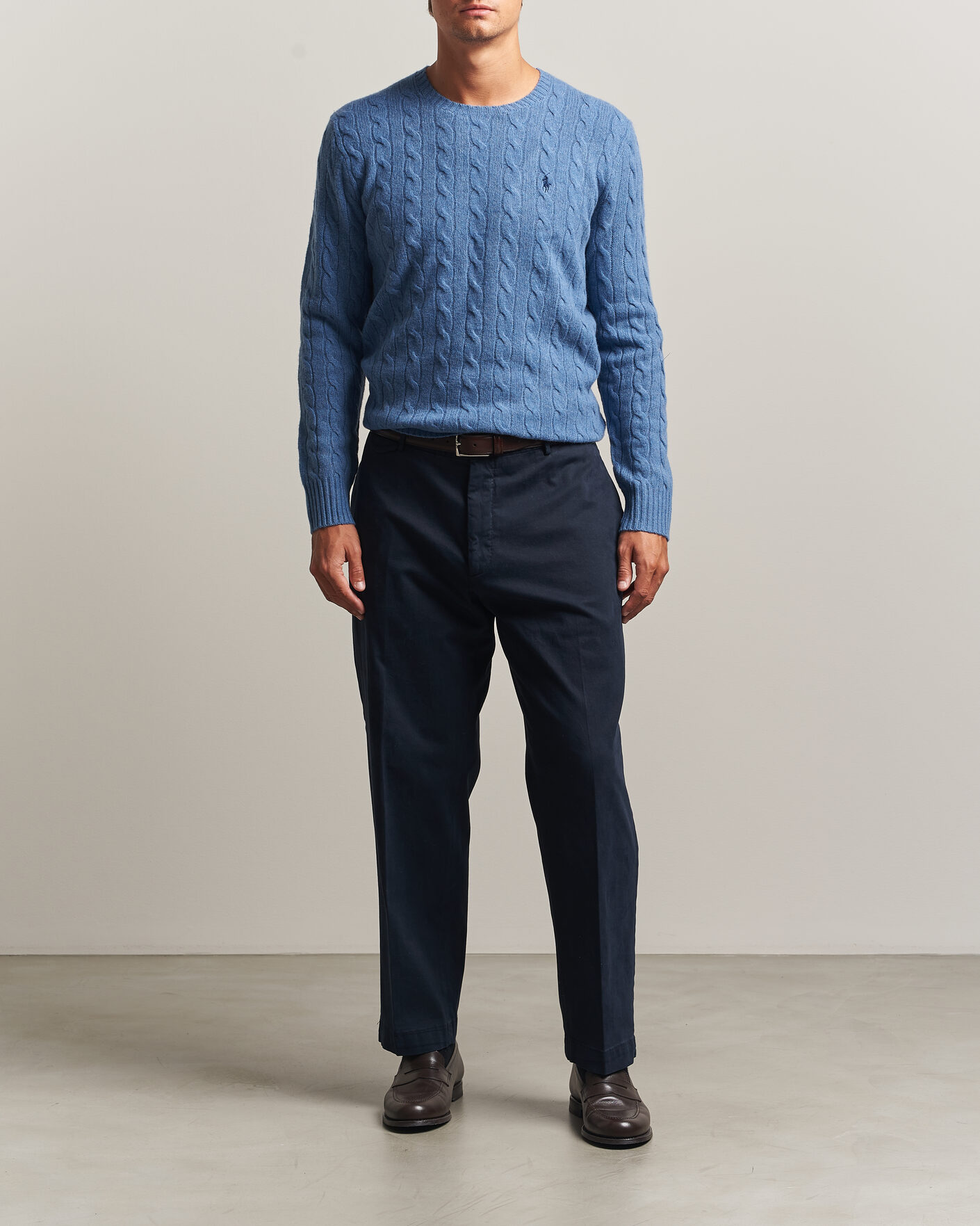 Herren | Pullover | Polo Ralph Lauren | Wool/Cashmere Cable Crew Neck Blue Borage Heather