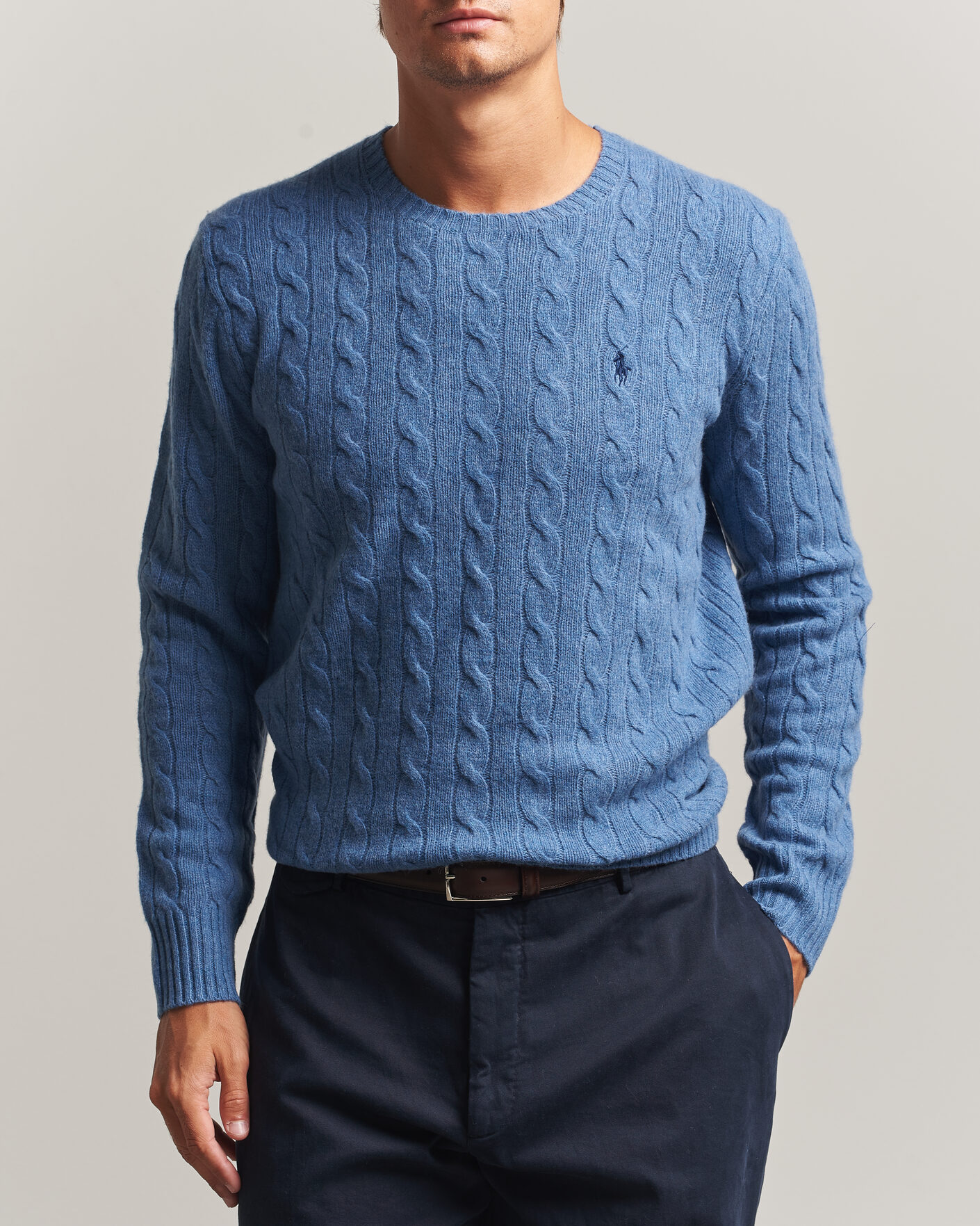 Herren | Pullover | Polo Ralph Lauren | Wool/Cashmere Cable Crew Neck Blue Borage Heather