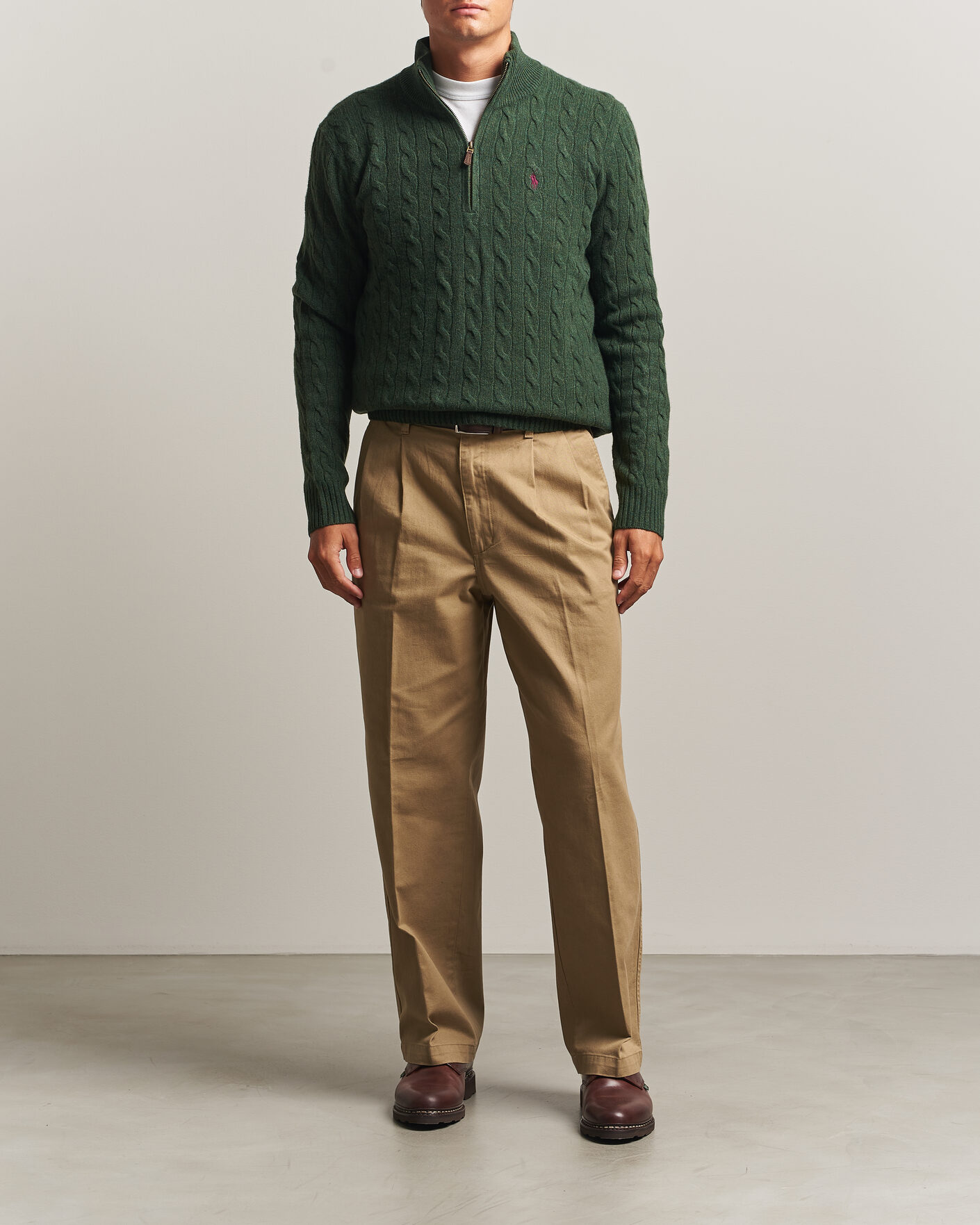 Herren | Pullover | Polo Ralph Lauren | Wool/Cashmere Cable Half Zip Lodgepole Pine Heather