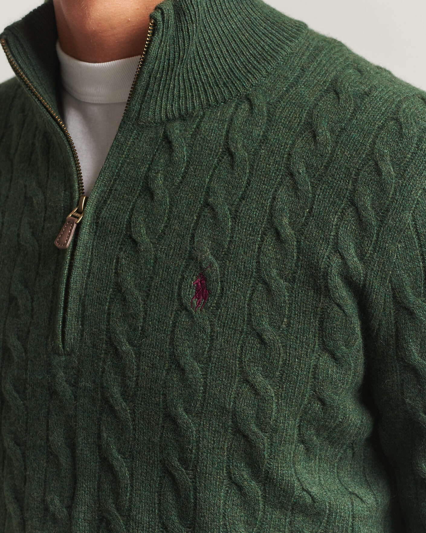 Herren | Pullover | Polo Ralph Lauren | Wool/Cashmere Cable Half Zip Lodgepole Pine Heather