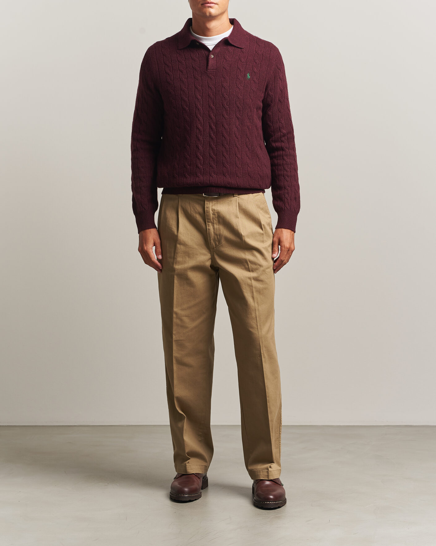 Herren | Pullover | Polo Ralph Lauren | Wool/Cashmere Cable Knit Polo Aged Wine Heather
