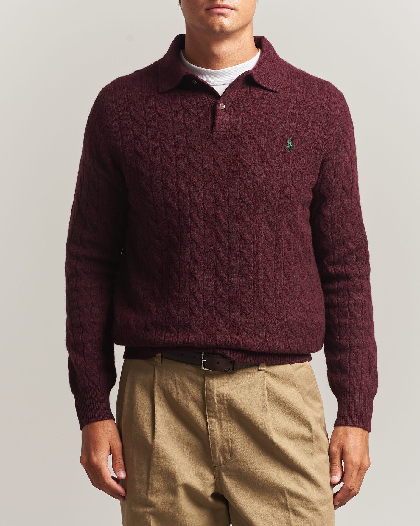 Herren | Pullover | Polo Ralph Lauren | Wool/Cashmere Cable Knit Polo Aged Wine Heather