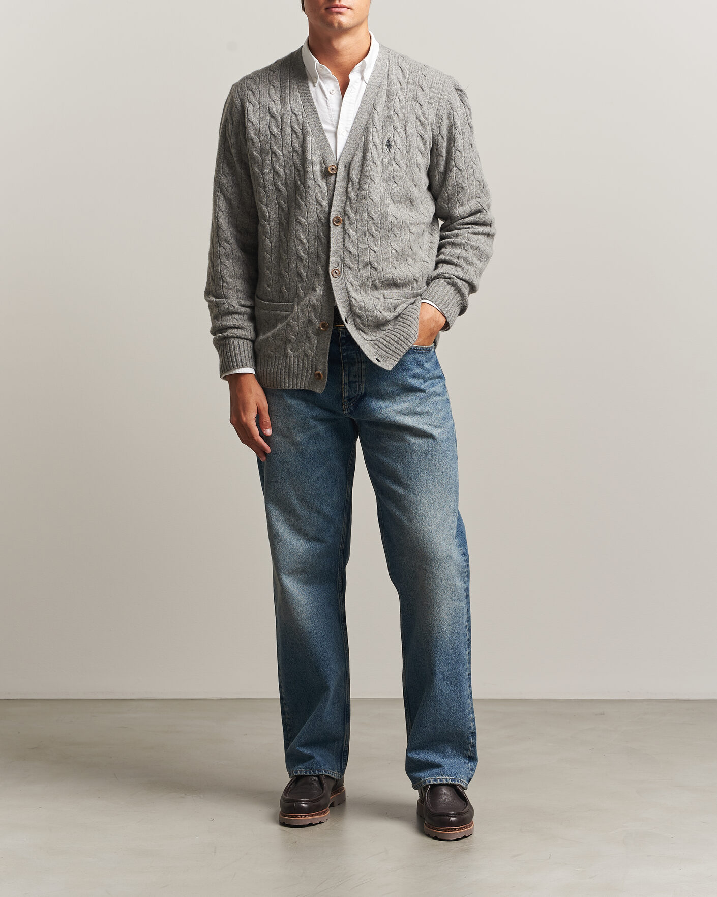 Herren | Pullover | Polo Ralph Lauren | Wool/Cashmere Cable Cardigan Fawn Grey Heather