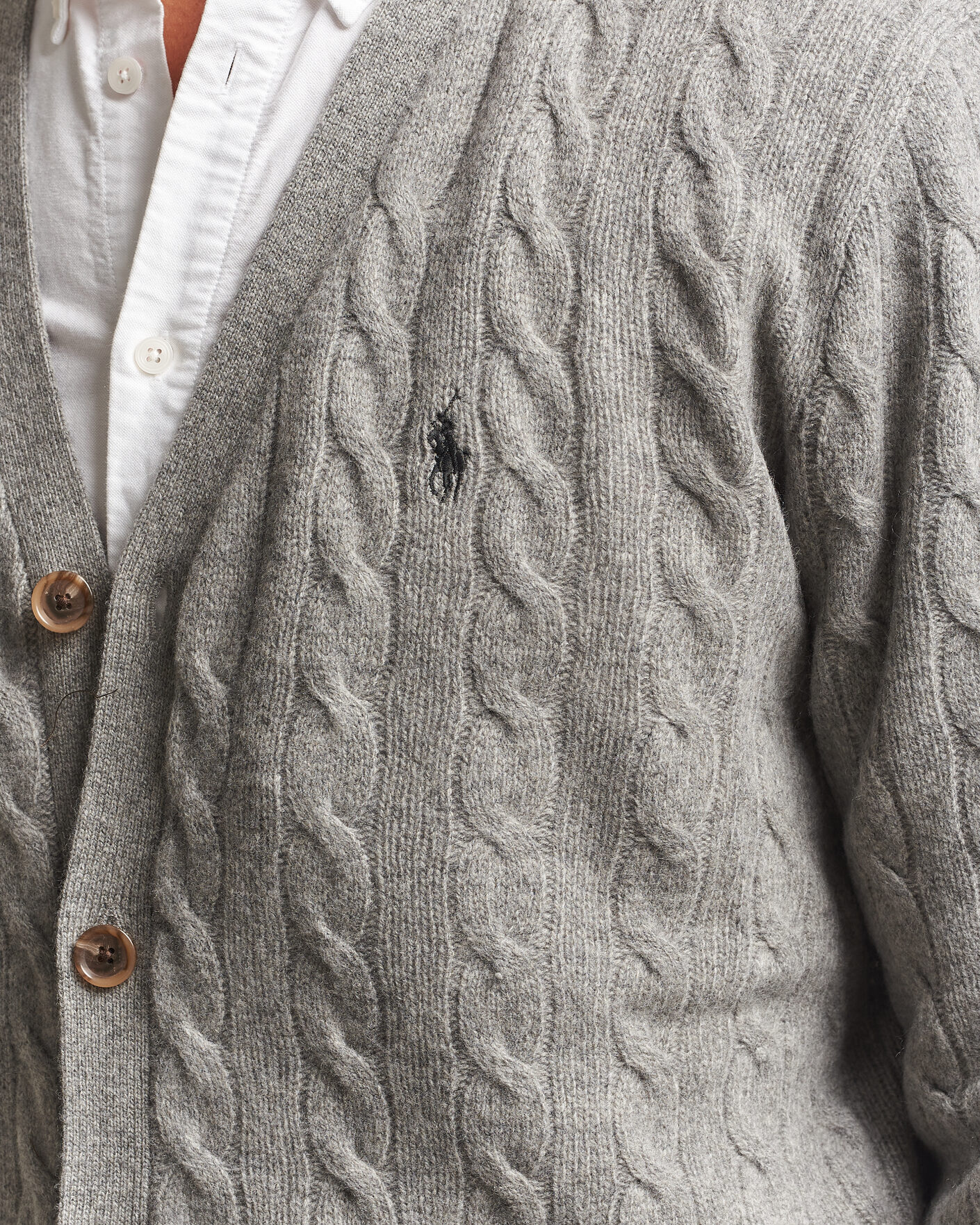 Herren | Pullover | Polo Ralph Lauren | Wool/Cashmere Cable Cardigan Fawn Grey Heather