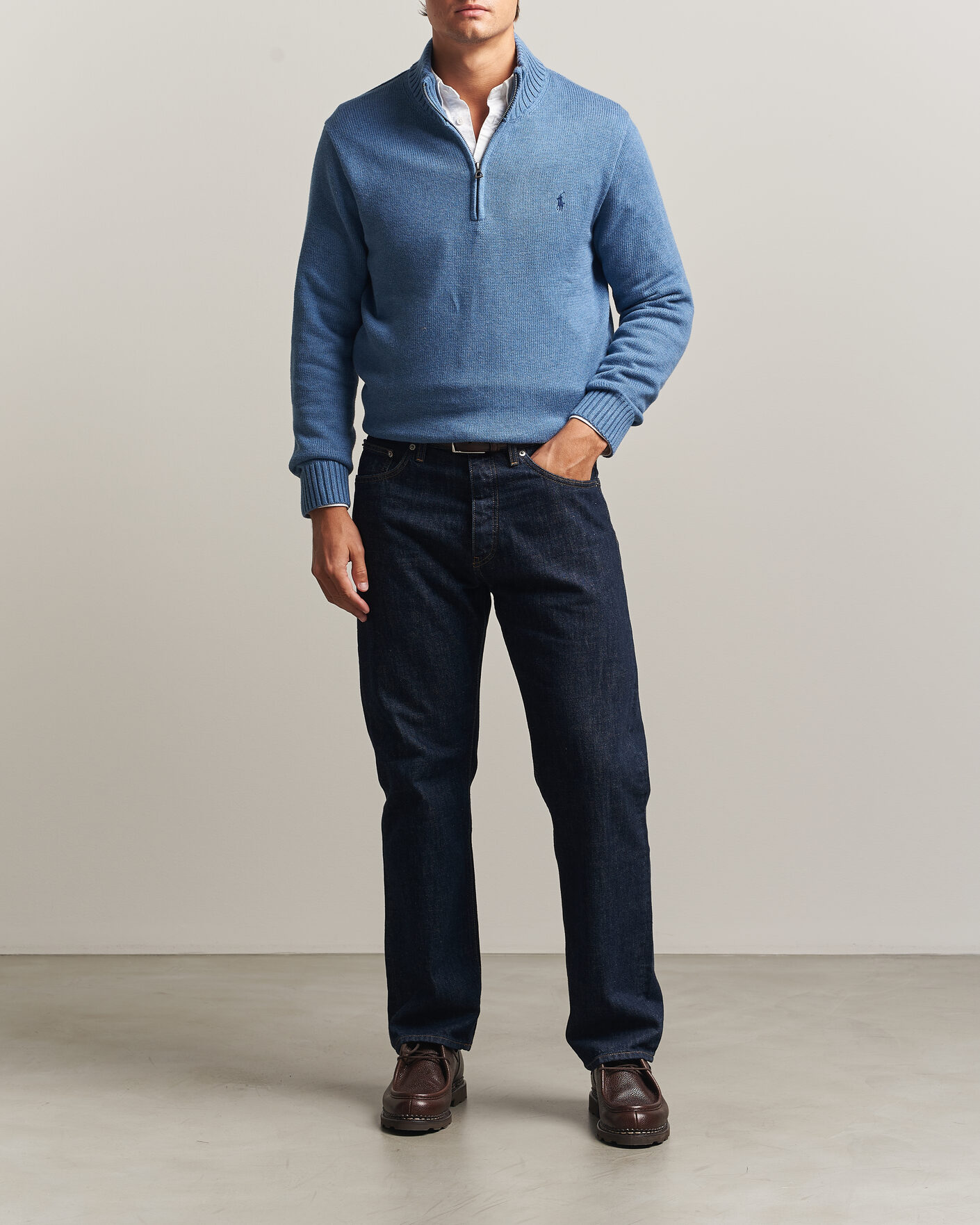 Herren | Pullover | Polo Ralph Lauren | Cotton Pullover Half Zip Blue Borage Heather