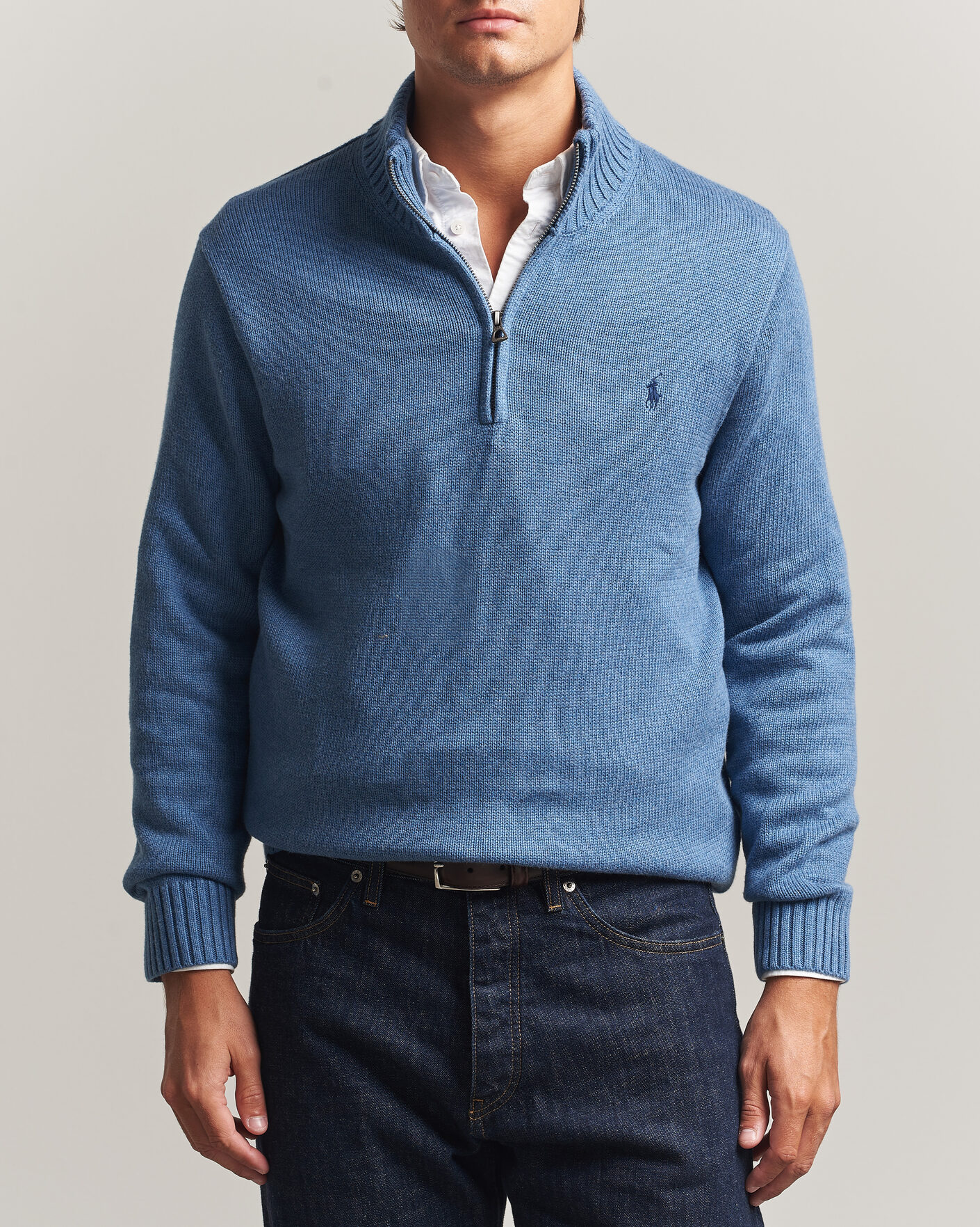 Herren | Pullover | Polo Ralph Lauren | Cotton Pullover Half Zip Blue Borage Heather