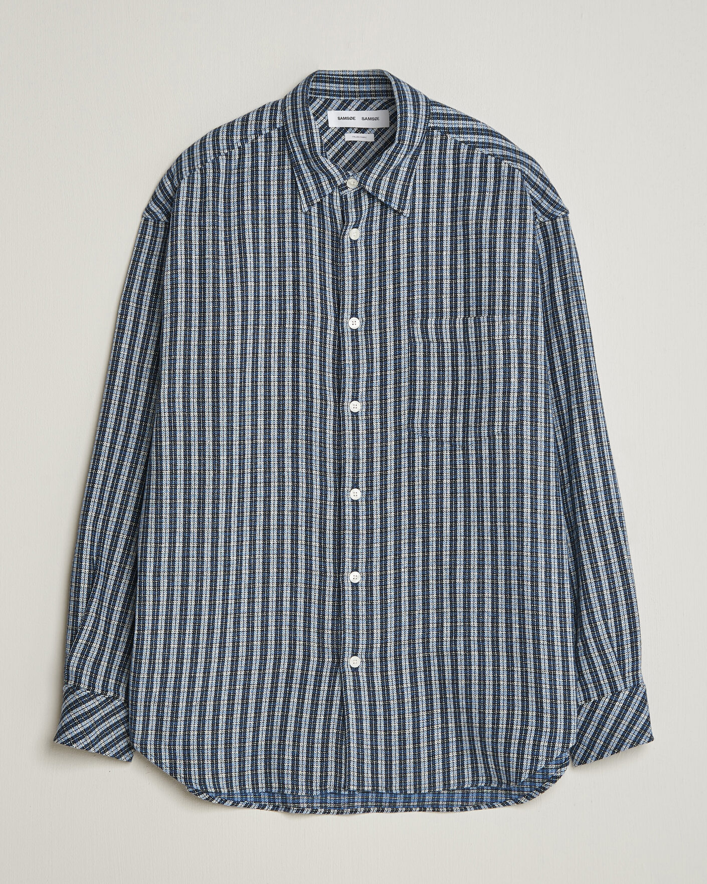 Herren | Hemden | Samsøe Samsøe | Luan Brushed Cotton Checked Shirt Cyaneus