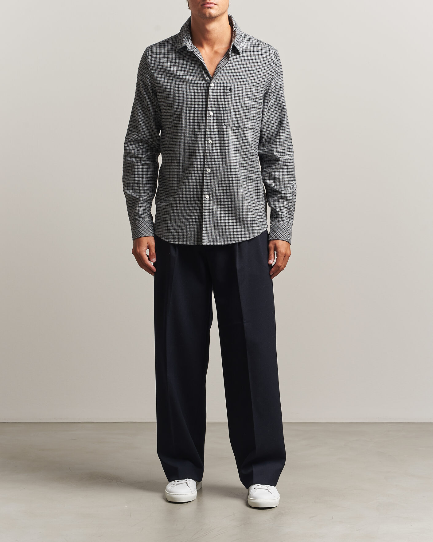 Herren | Hemden | Samsøe Samsøe | Liam Brushed Cotton Checked Shirt Grey Melange