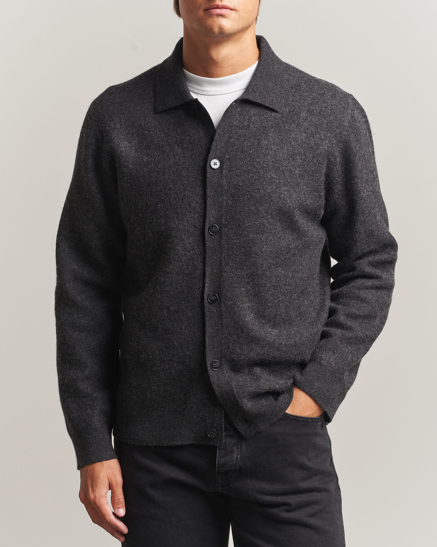 Herren | Pullover | Samsøe Samsøe | Richard Wool Knitted Cardigan Dark Grey Melange