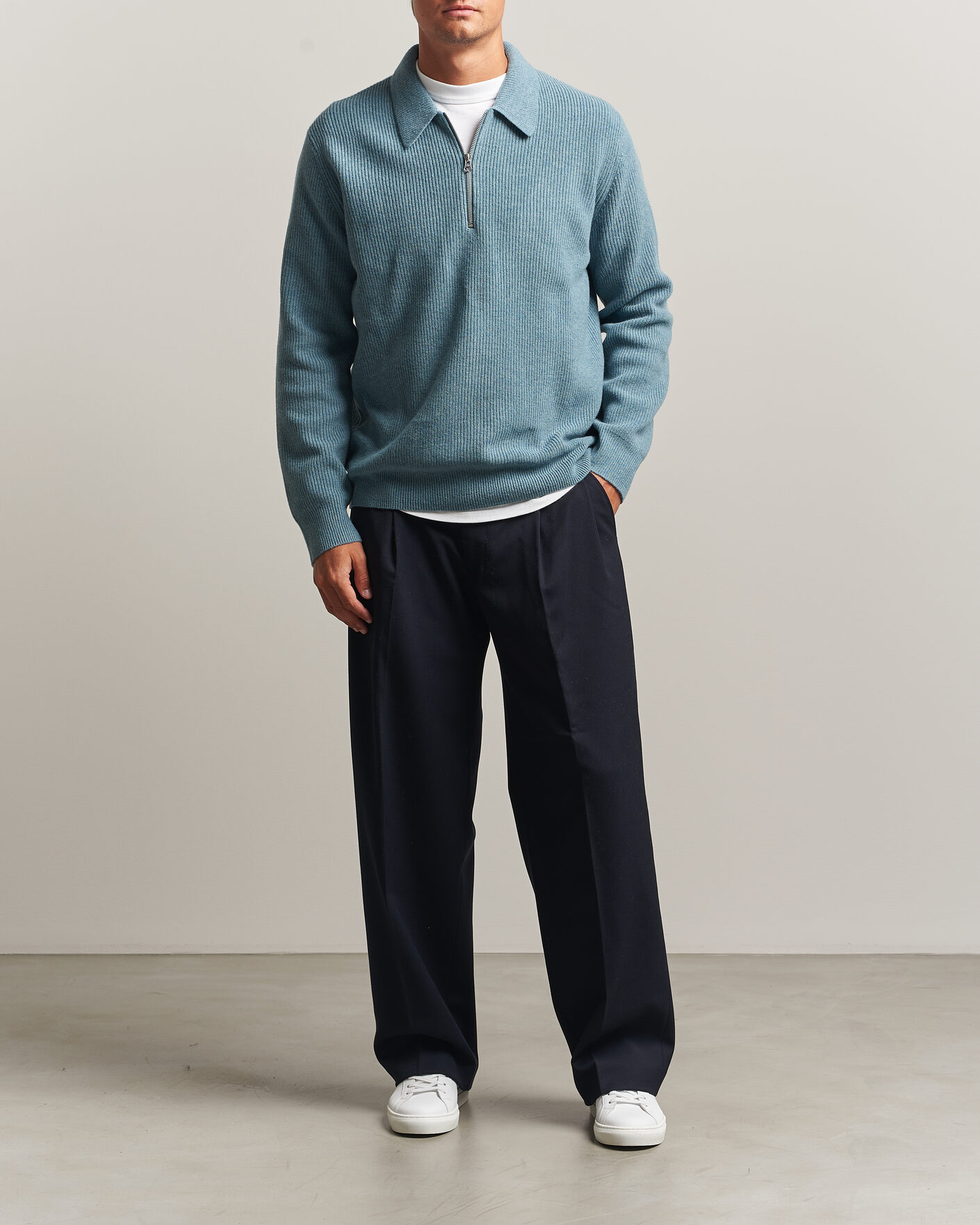 Herren | Pullover | Samsøe Samsøe | Isak Knitted Half Zip Polo Stormy Sea