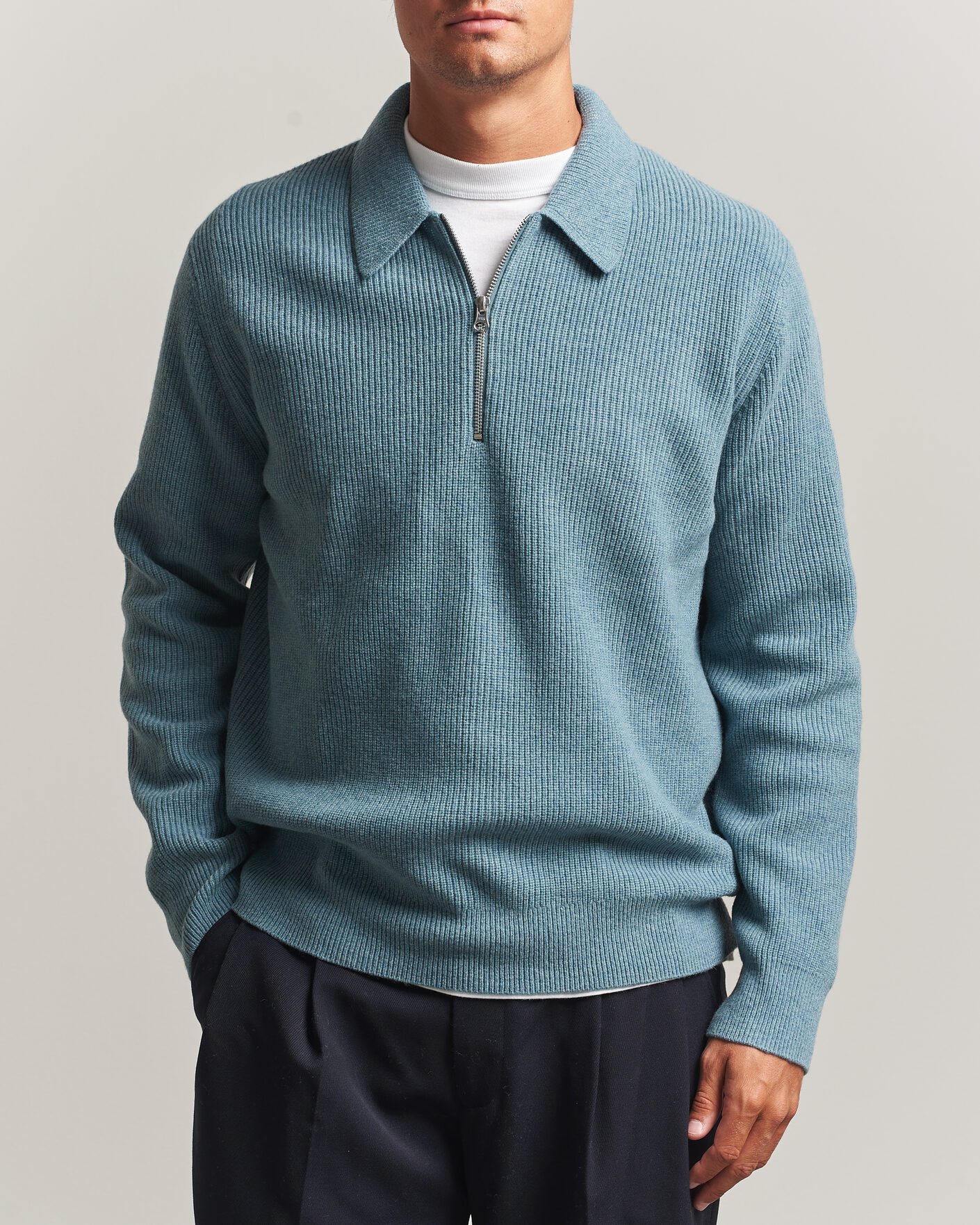 Herren | Pullover | Samsøe Samsøe | Isak Knitted Half Zip Polo Stormy Sea