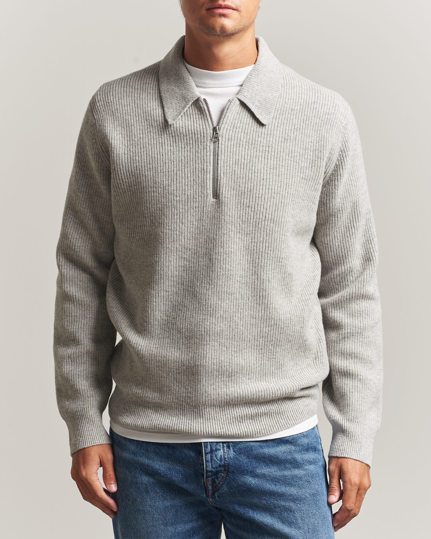 Herren | Pullover | Samsøe Samsøe | Isak Knitted Half Zip Polo Grey Melange