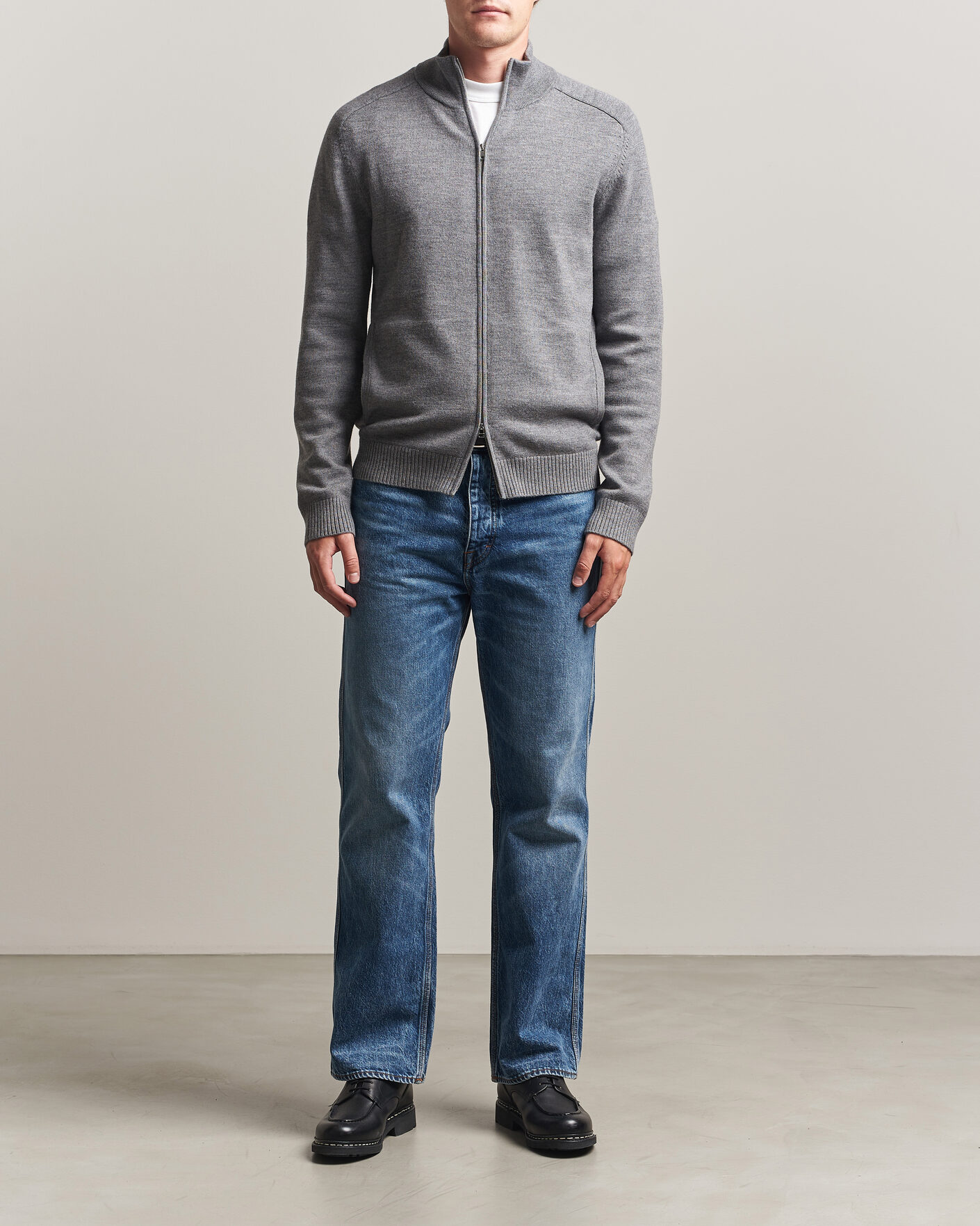 Herren | Pullover | Tiger of Sweden | Cassian Wool Full Zip Concrete Melange