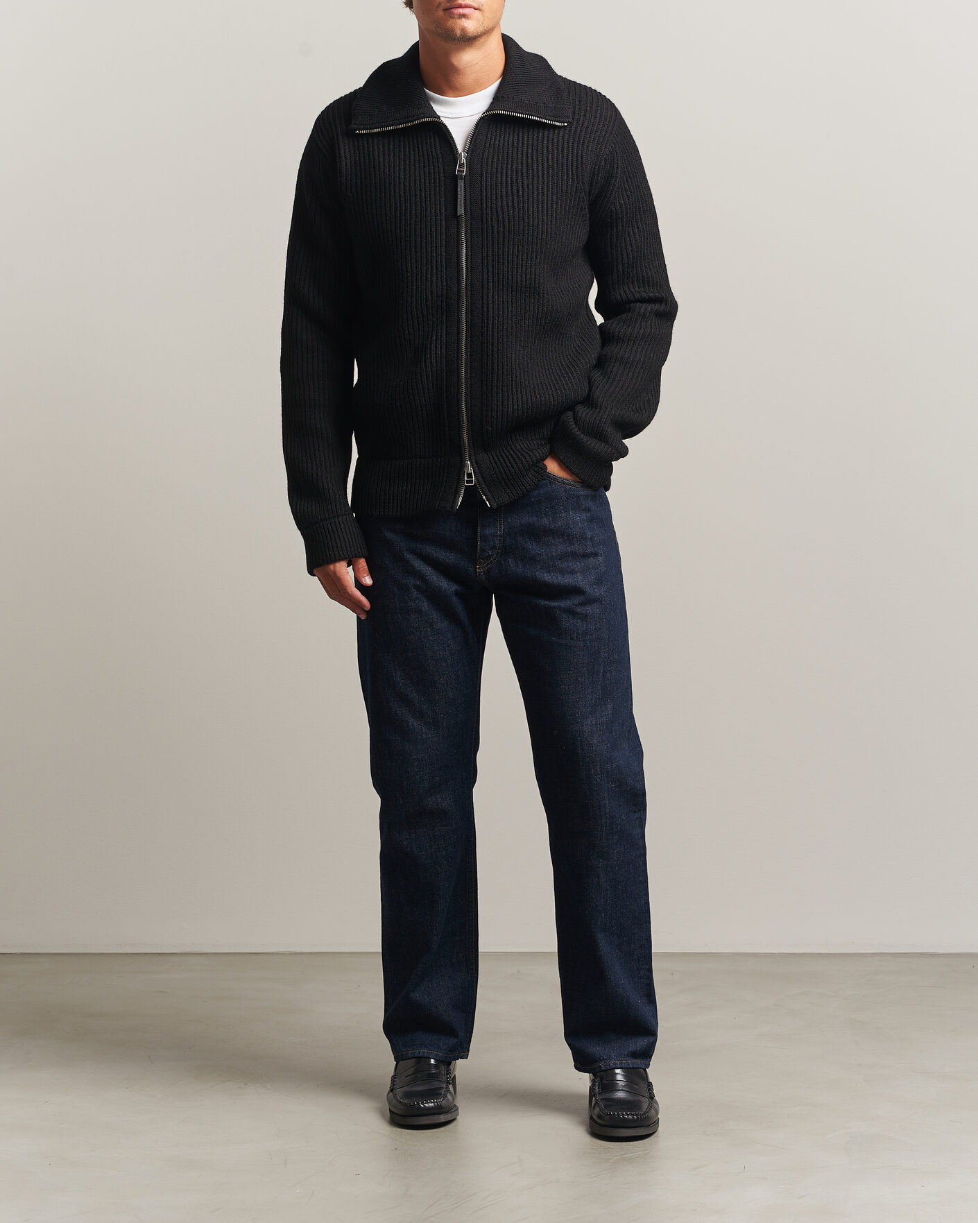 Herren | Pullover | Tiger of Sweden | Niall Wool Heavy Knitted Full Zip Black