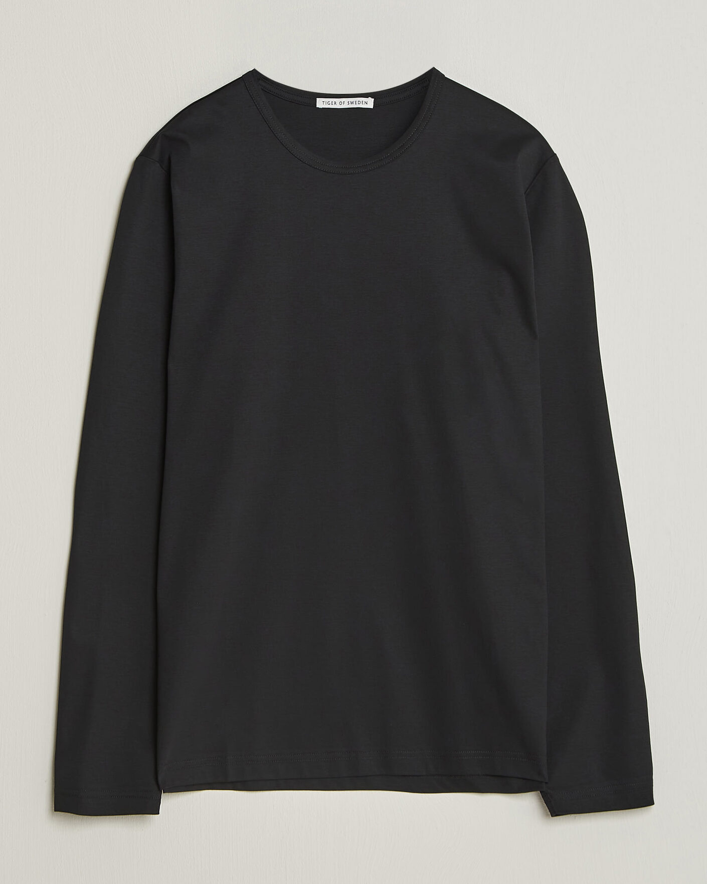 Herren | T-Shirts | Tiger of Sweden | Olaf Mercerized Cotton Long Sleeve T-Shirt Black