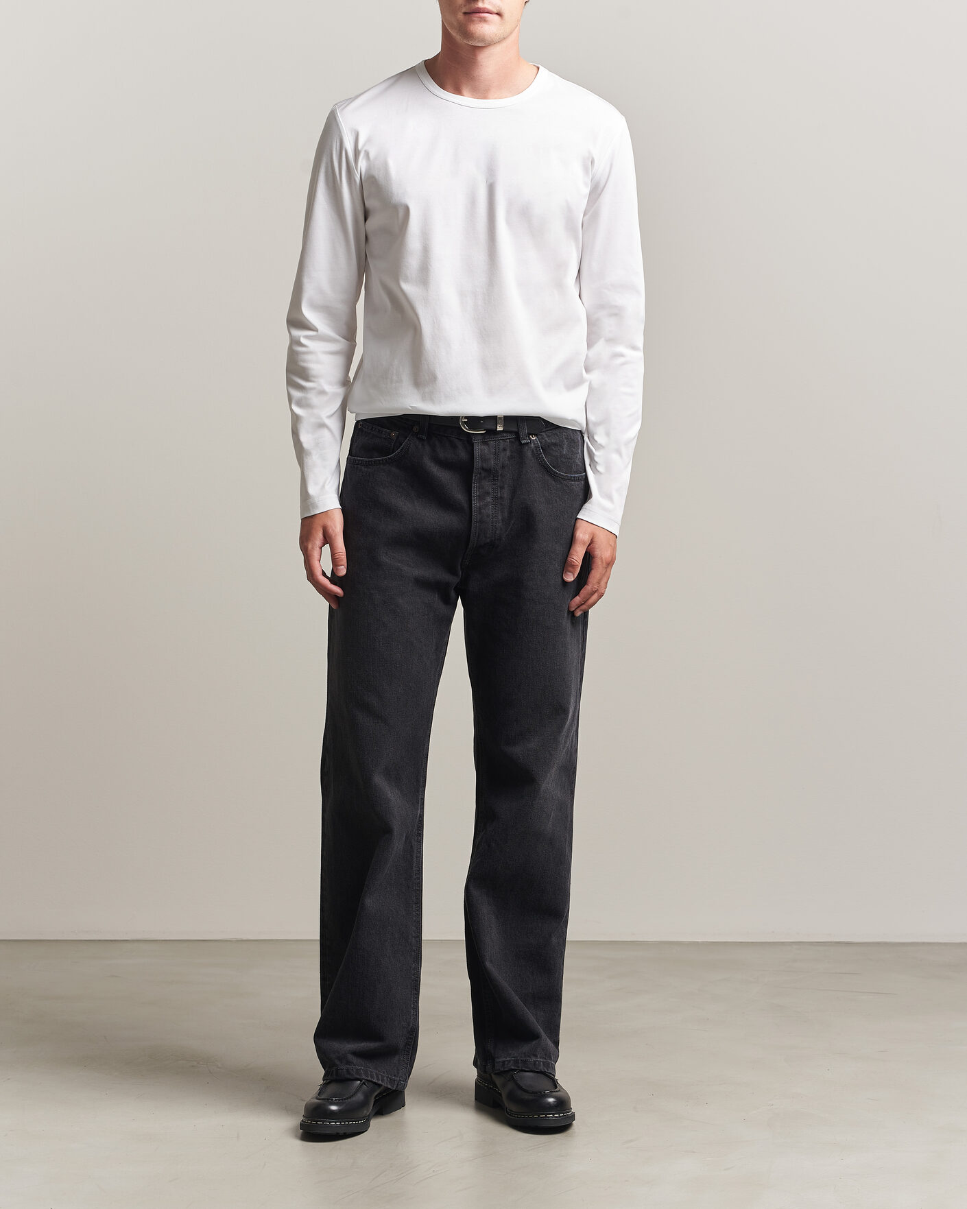 Herren | T-Shirts | Tiger of Sweden | Olaf Mercerized Cotton Long Sleeve T-Shirt Pure White