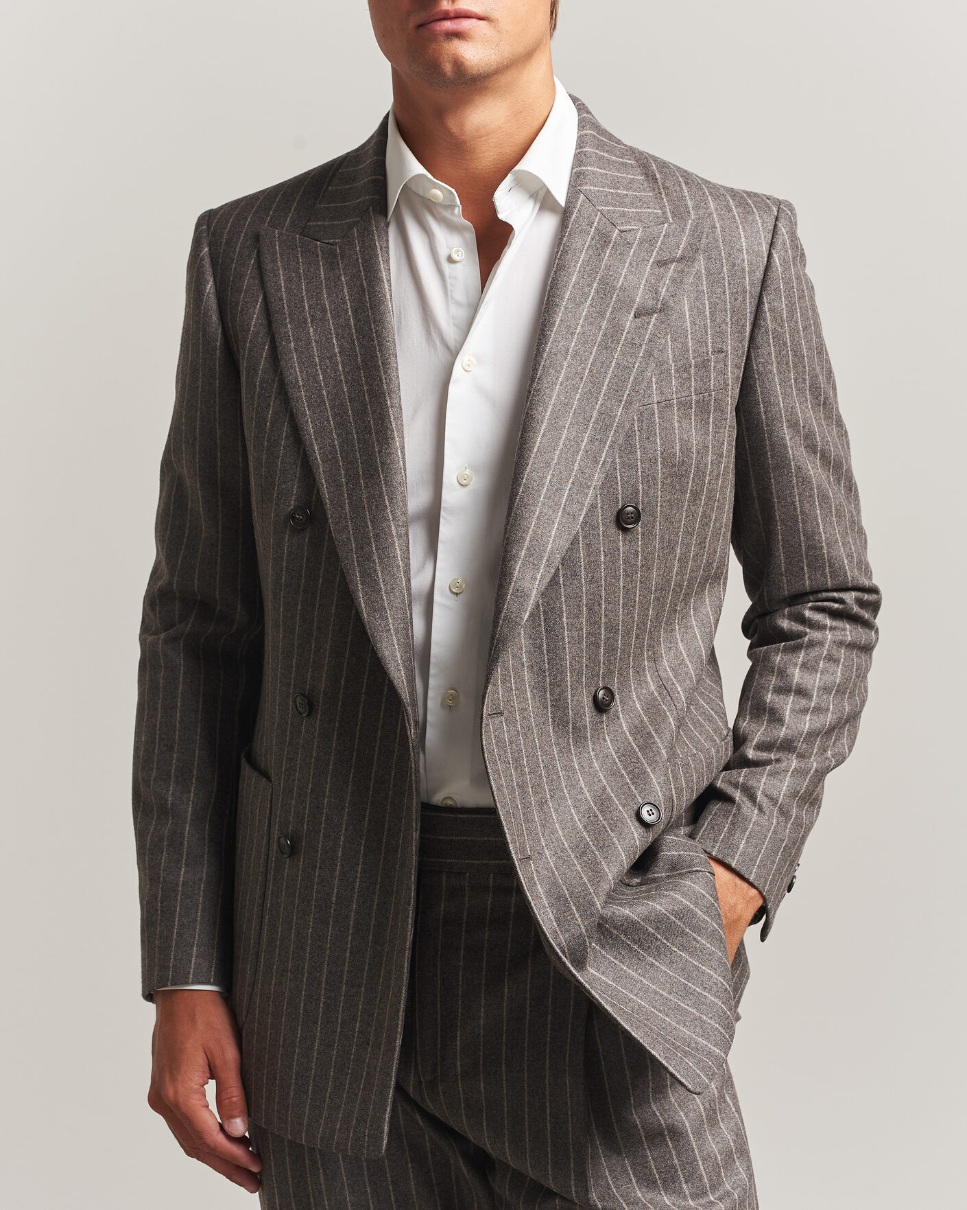 Herren | Sakkos | Tiger of Sweden | Joachim Wool Double Breasted Pinstriped Blazer Grey Brown