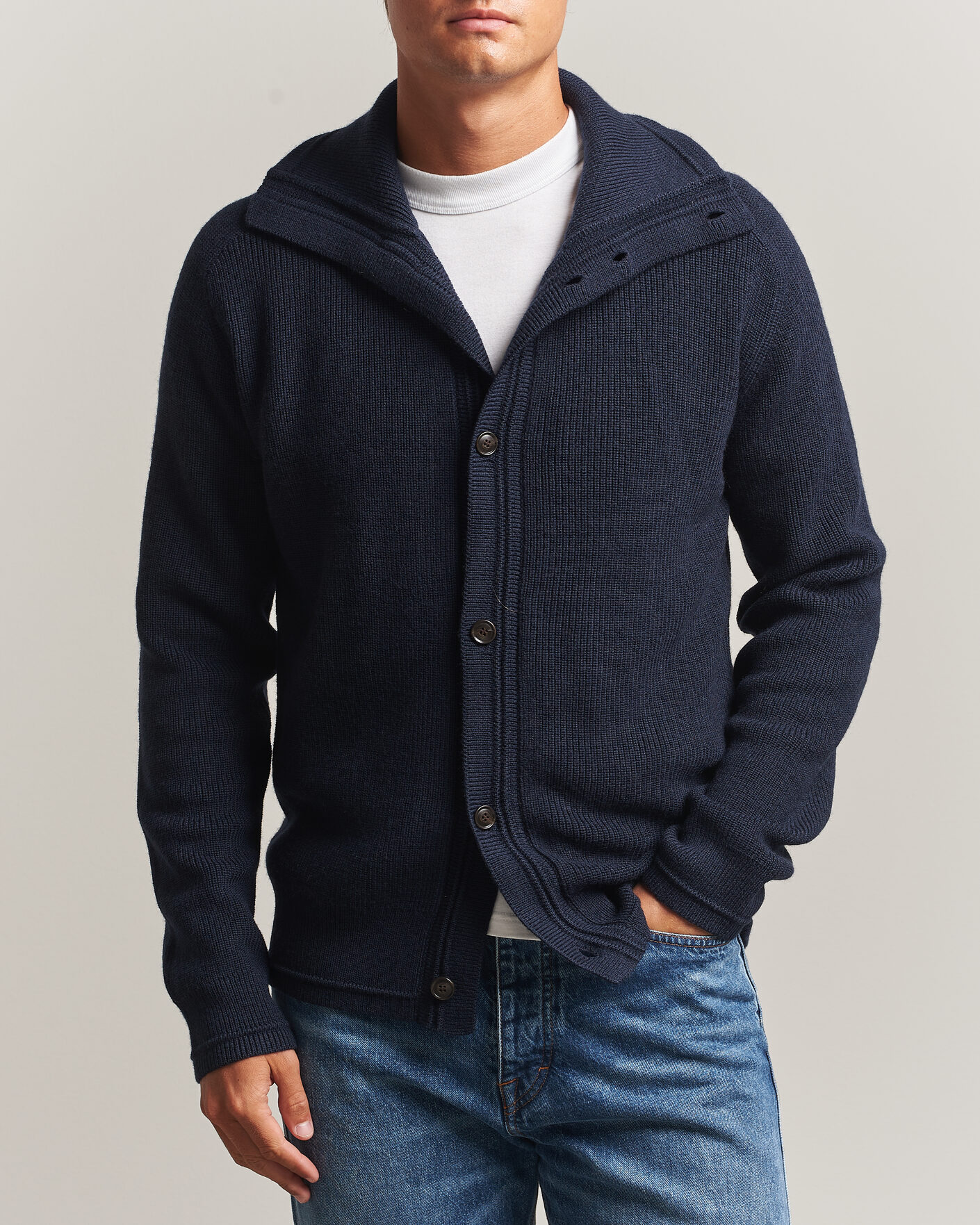 Herren | Pullover | Tiger of Sweden | Leander Wool Knitted Cardigan Night Grape