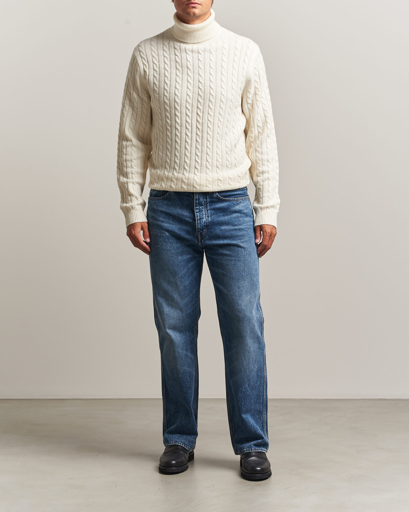 Herren | Pullover | Tiger of Sweden | Wilde Wool/Cashmere Cable Turtleneck Porcelain Cream