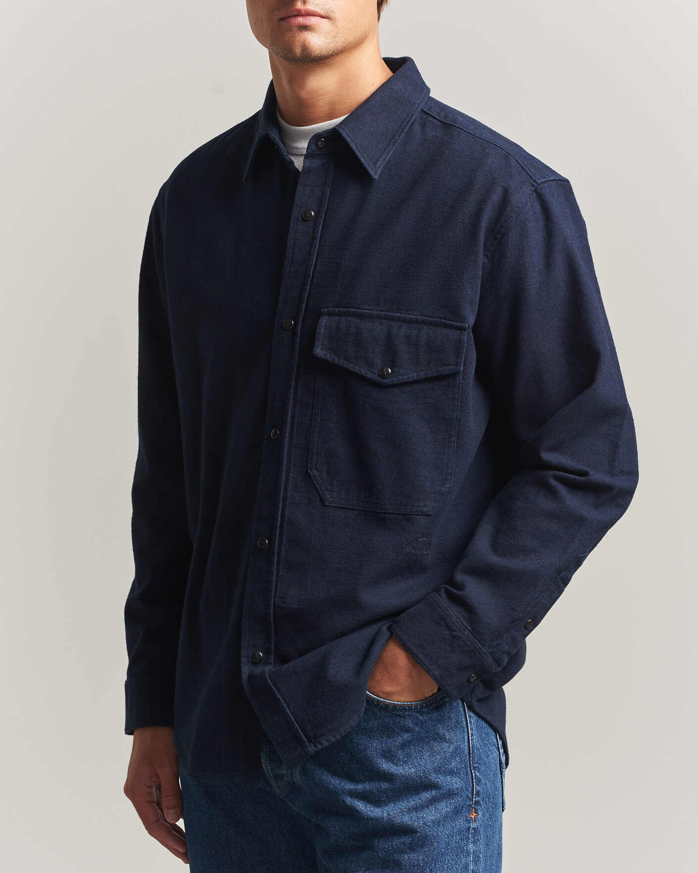Herren | Hemden | Stone Island | Organic Cotton Flannel Denim Shirt Indigo