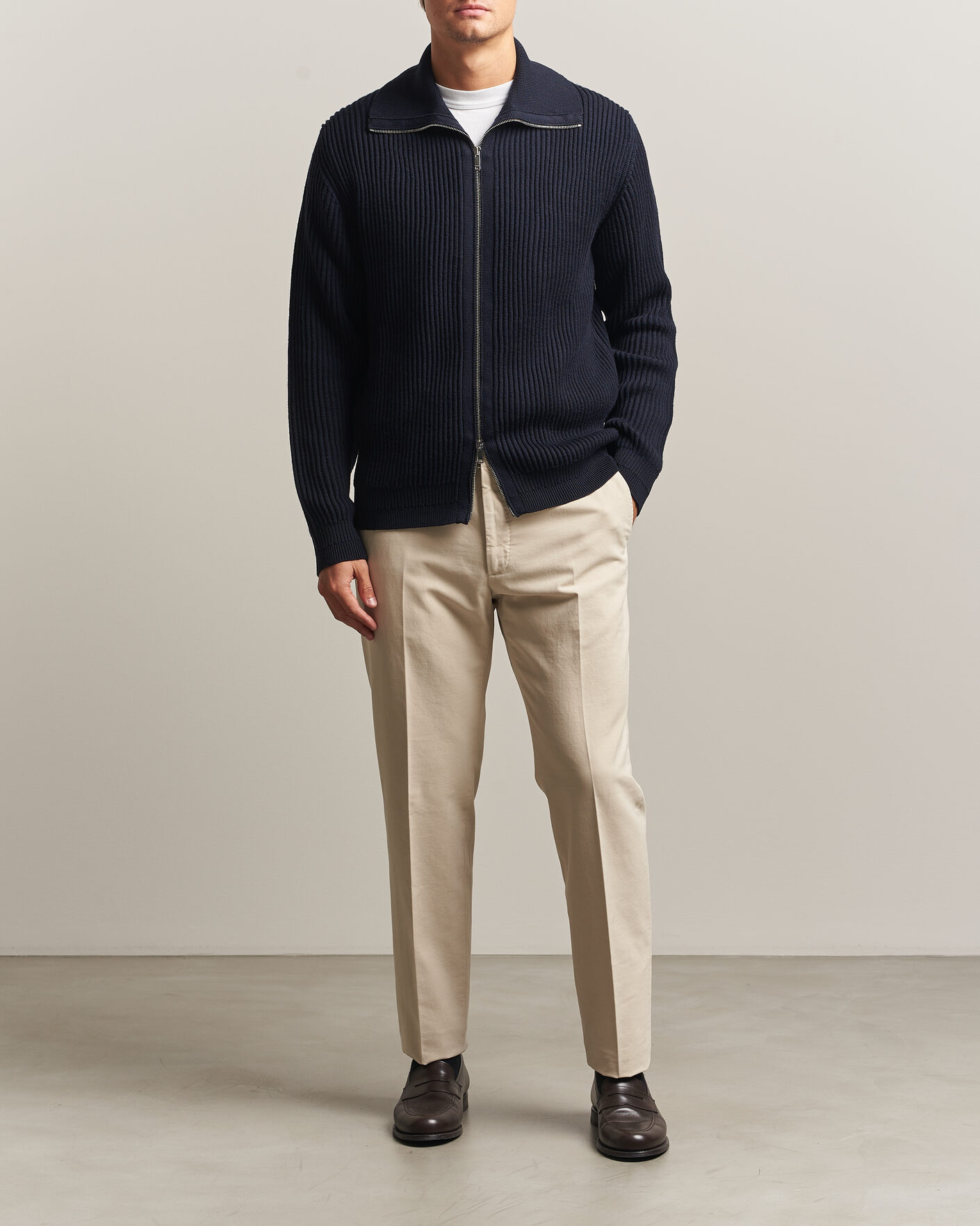 Herren | Pullover | Zanone | Fishermans Rib Full Zip Cardigan Navy