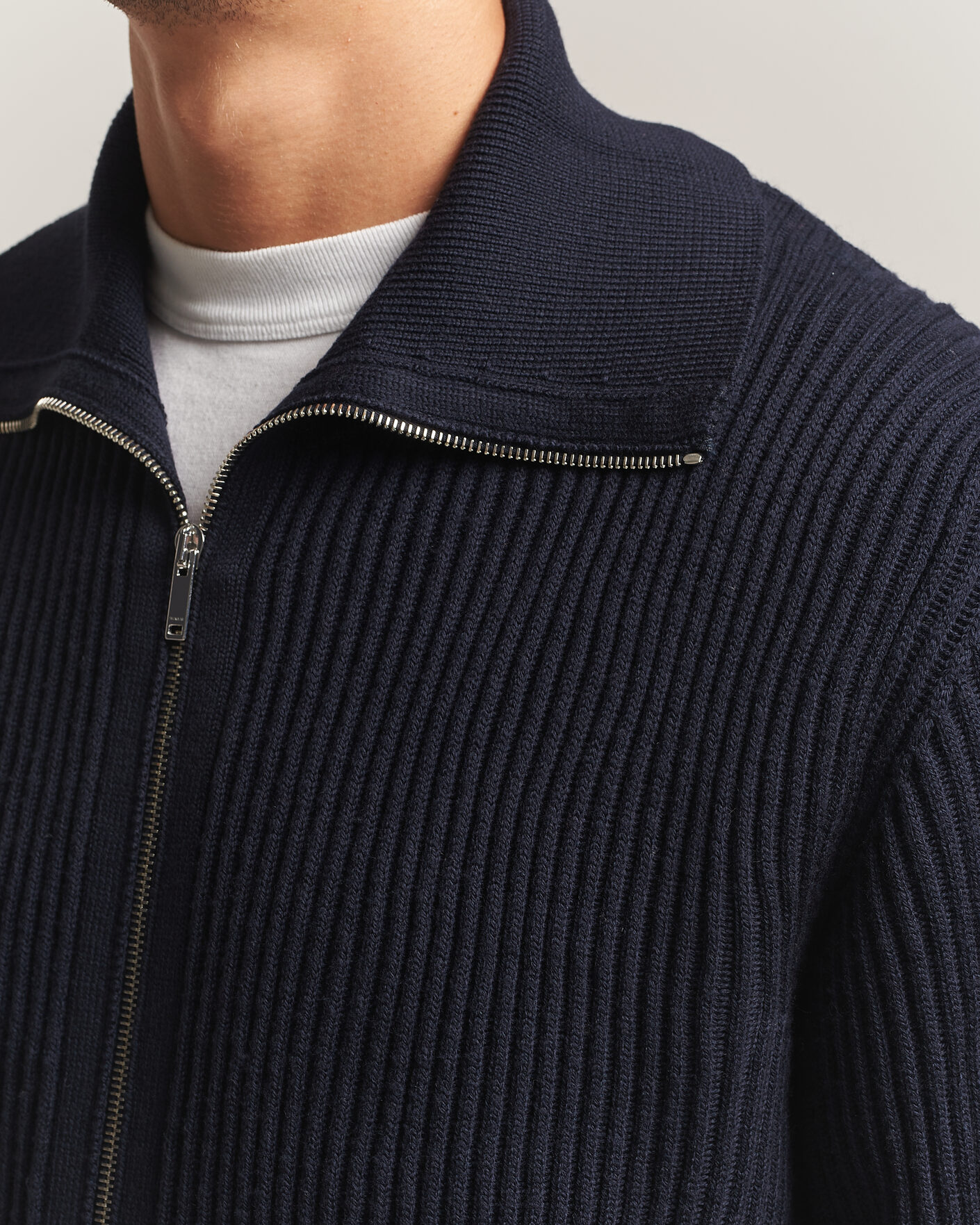 Herren | Pullover | Zanone | Fishermans Rib Full Zip Cardigan Navy